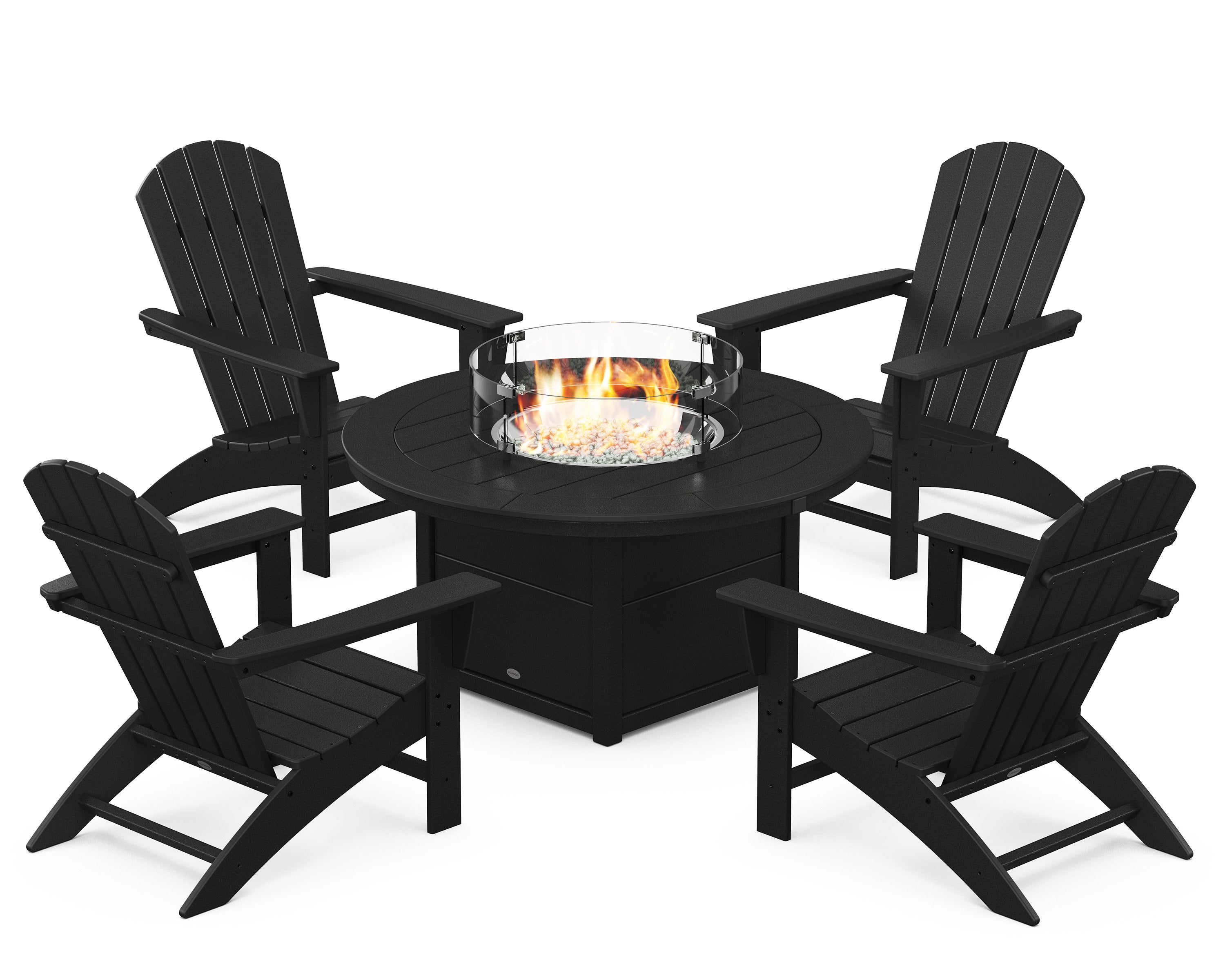 Nautical 5-Piece Adirondack Chair Conversation Set with Fire Pit Table in Black