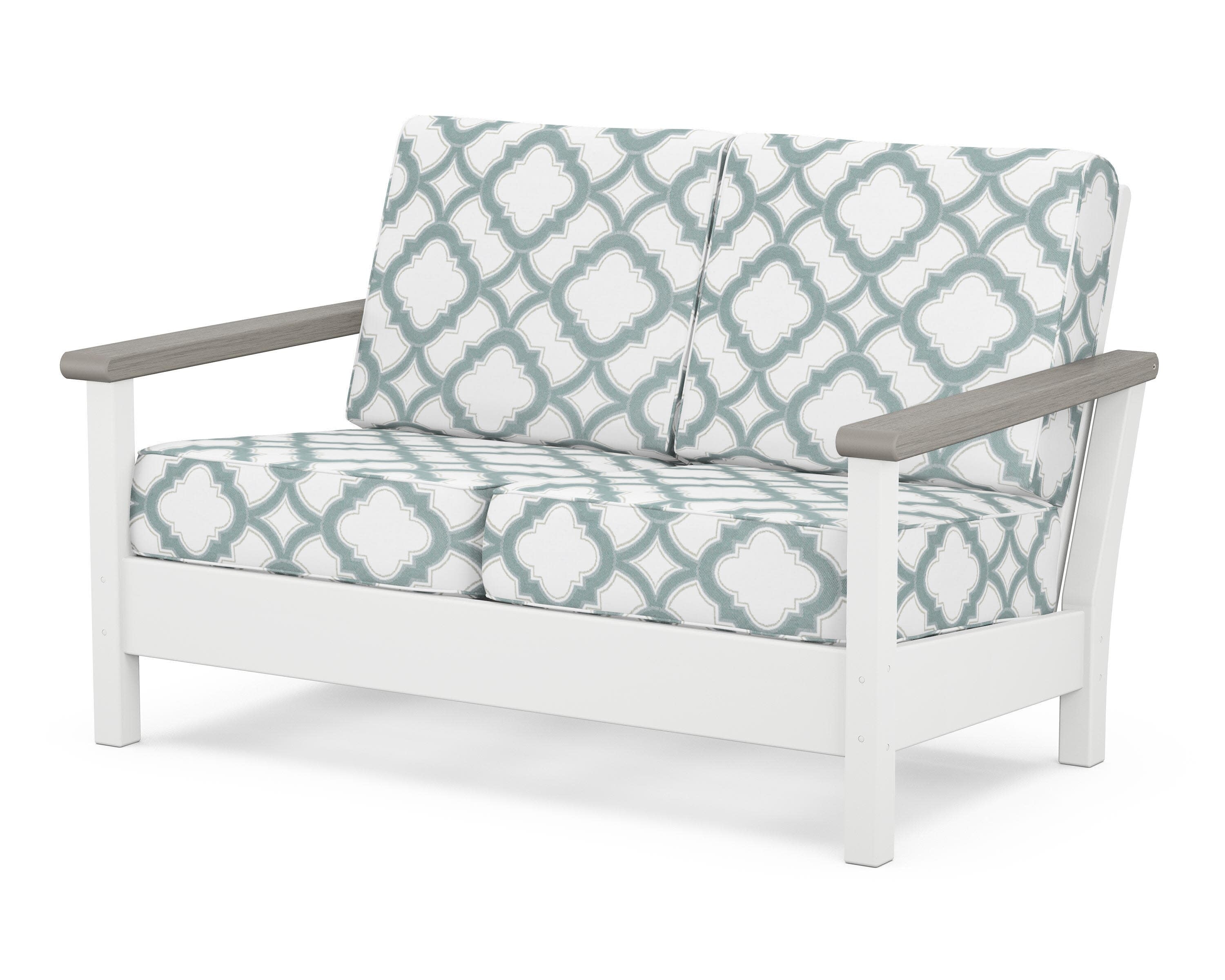 Harbour Deep Seating Loveseat in White / Driftwood / Trellis Glacier Spa