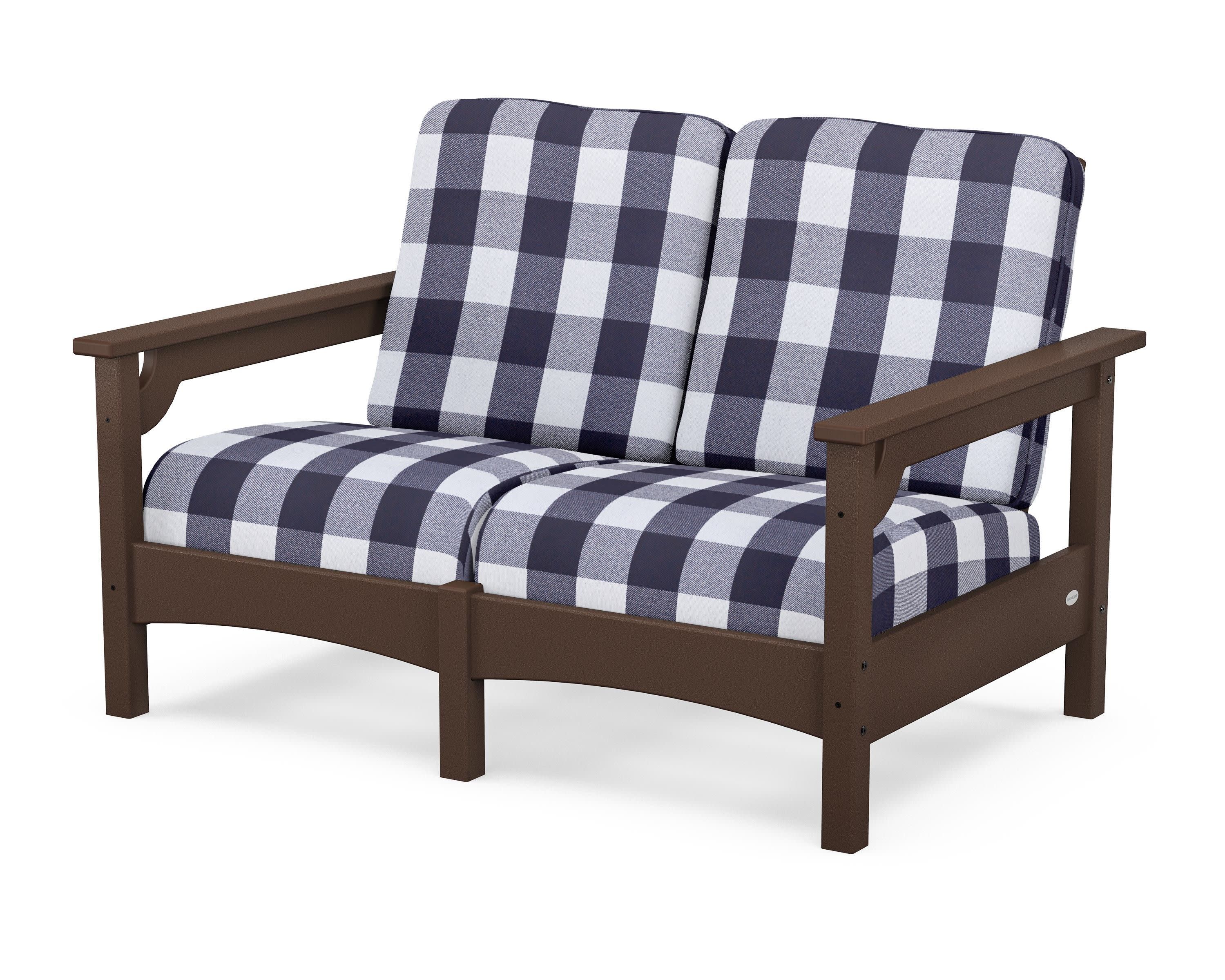 Club Loveseat in Mahogany / Buffalo Plaid Navy