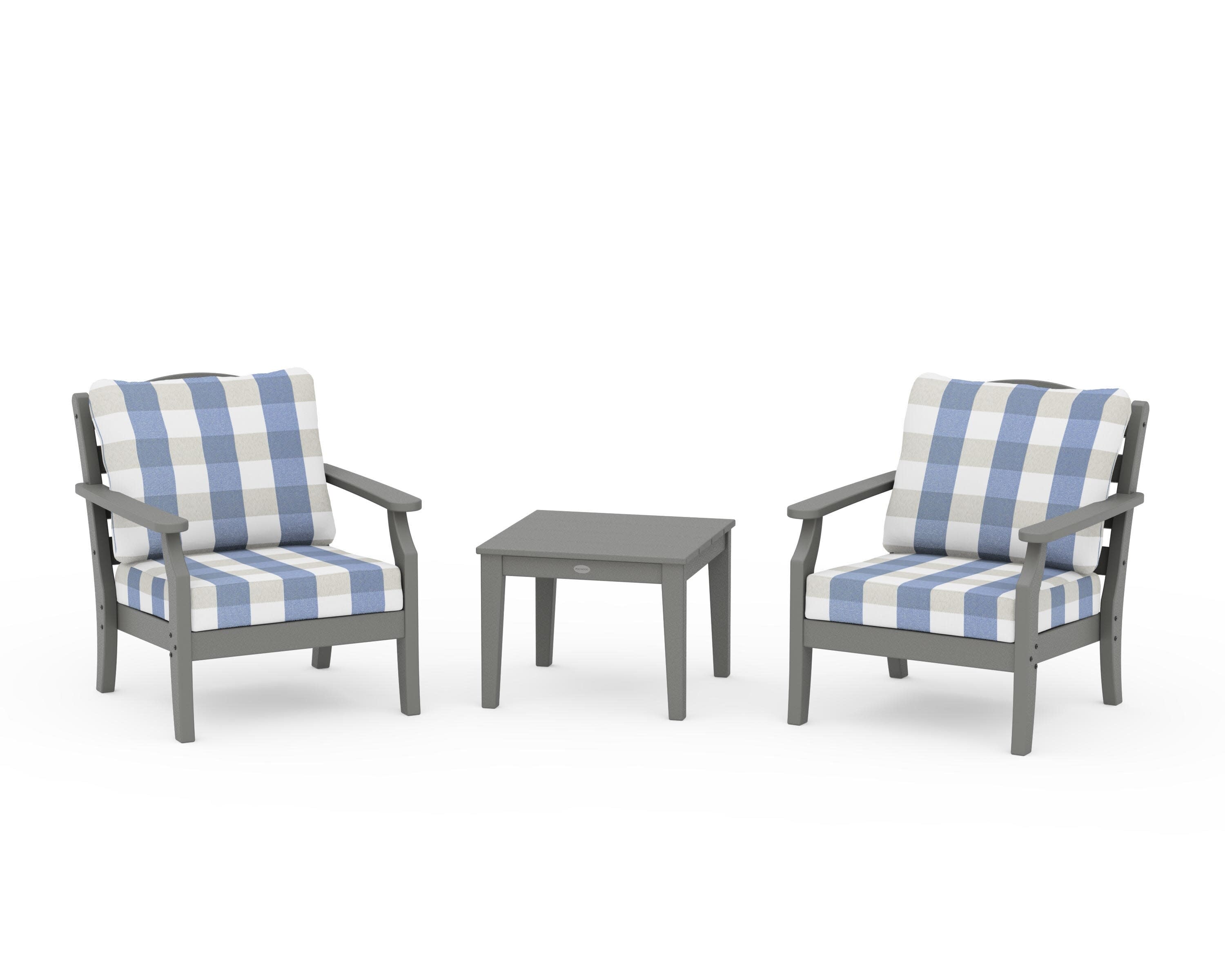 Savannah 3-Piece Deep Seating Set in Slate Grey / Buffalo Plaid Sky Blue