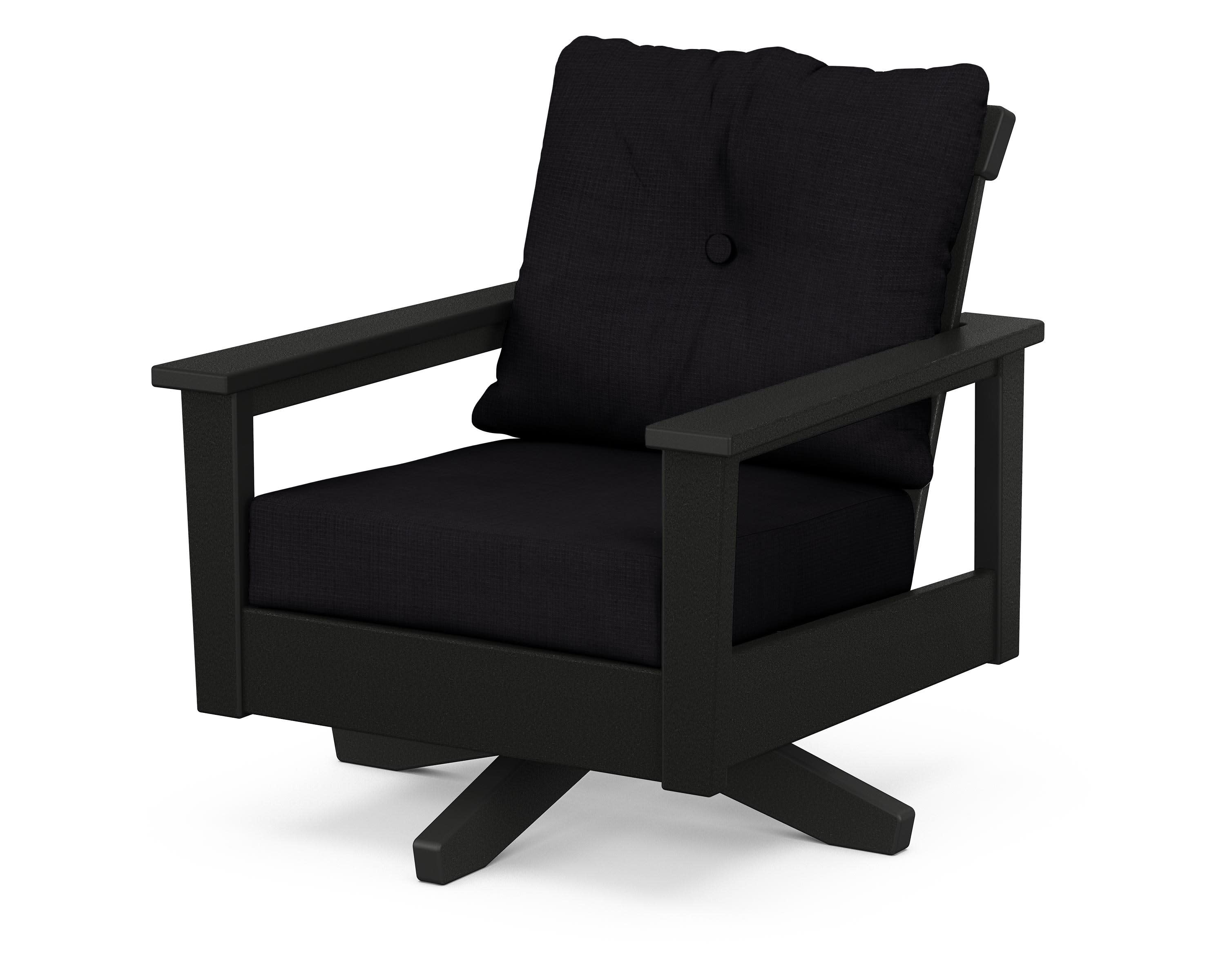 Prescott Deep Seating Swivel Chair in Black / Midnight Linen