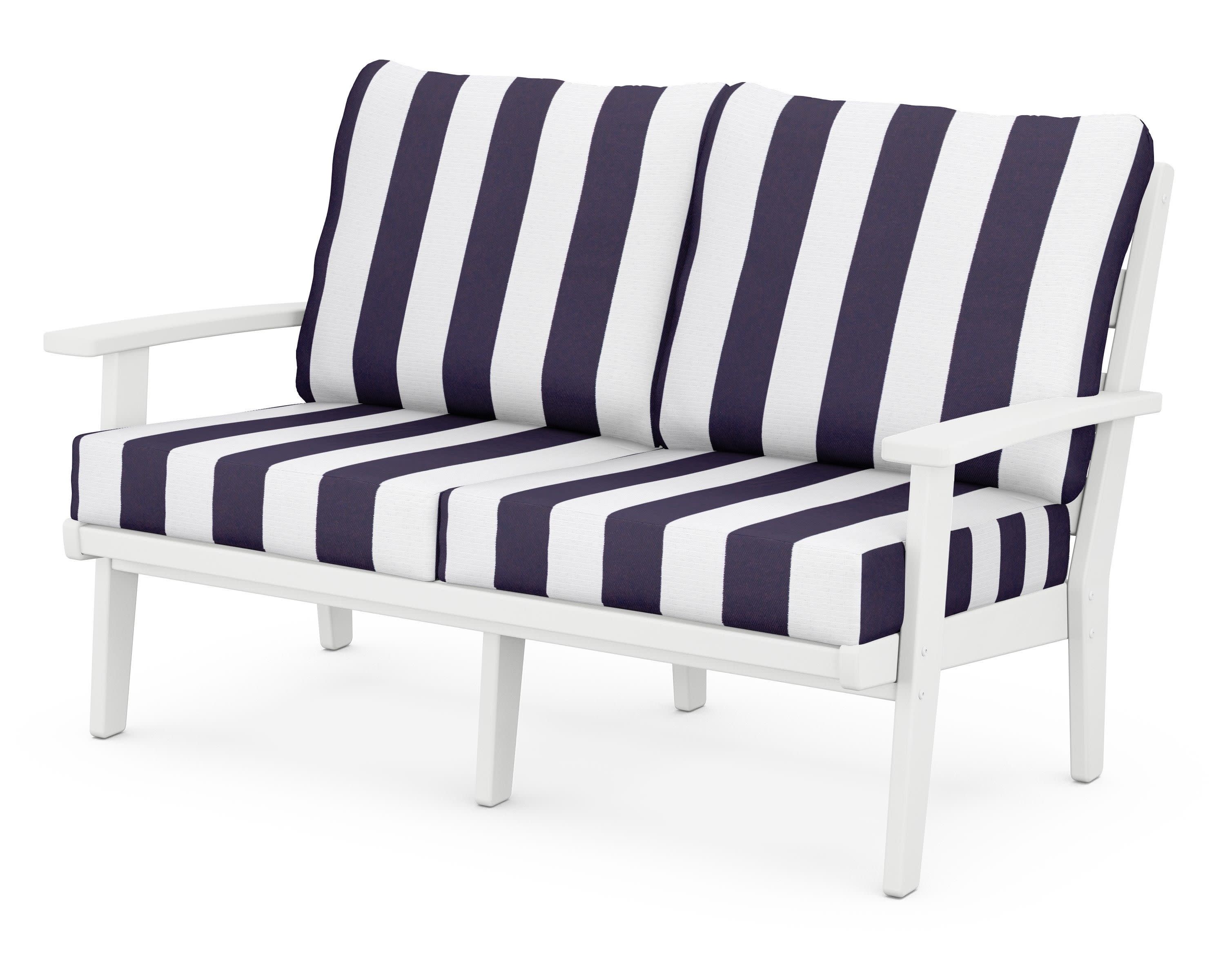 Grant Park Deep Seating Loveseat in White / Cabana Stripe Navy