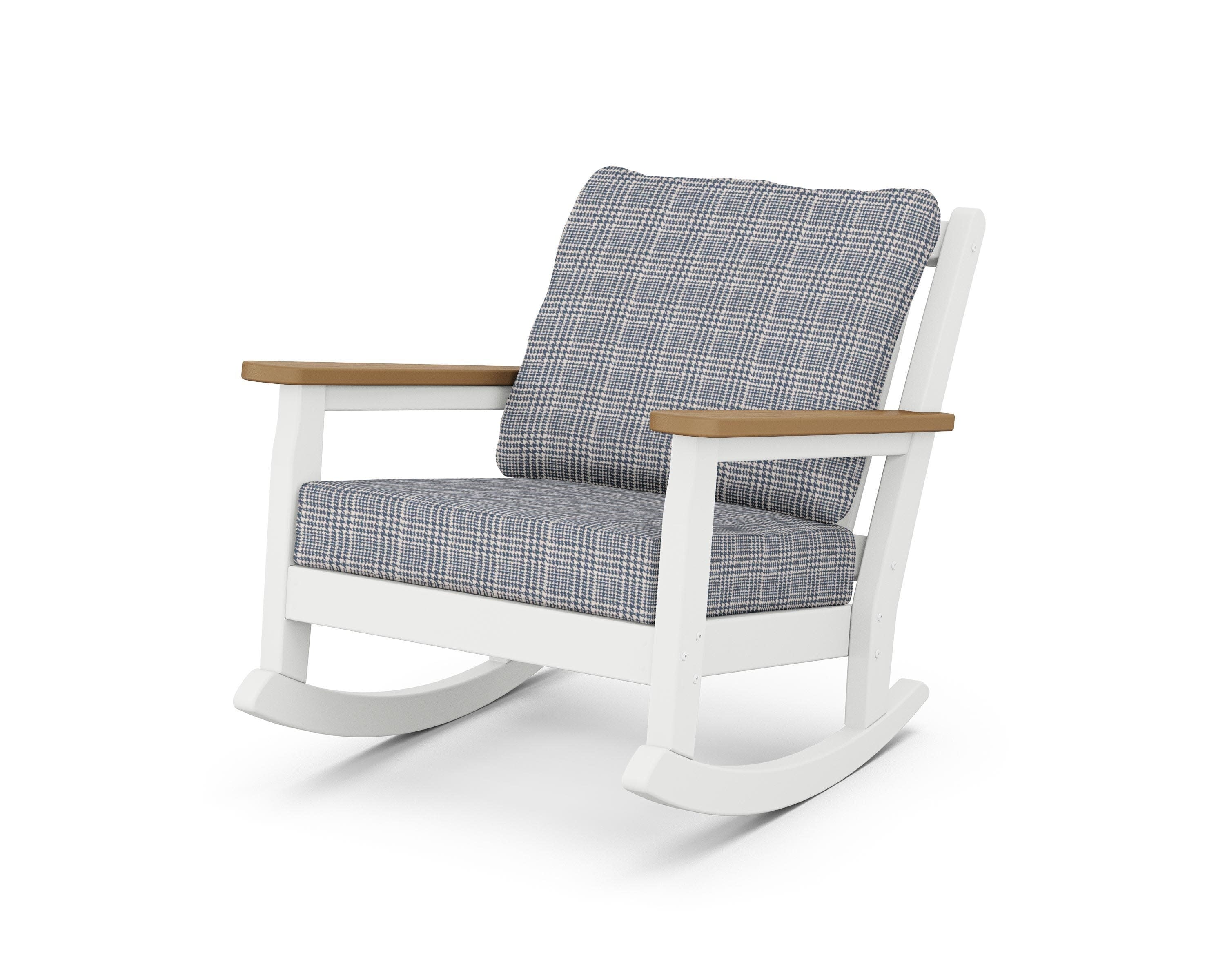 Chippendale Deep Seating Rocking Chair in White / Natural / Houndstooth Sky Blue