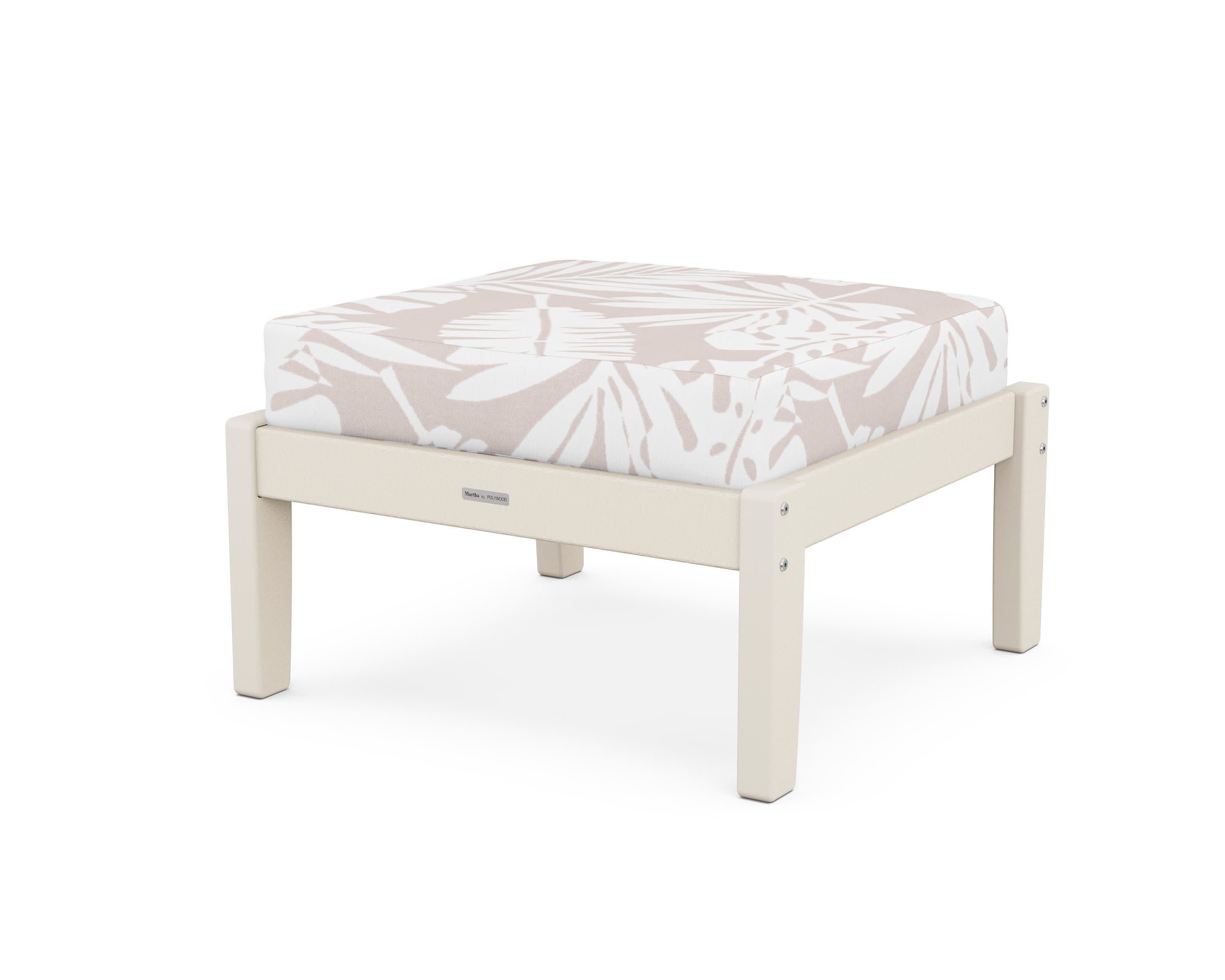 Chinoiserie Deep Seating Ottoman in Sand / Leaf Dune Burlap