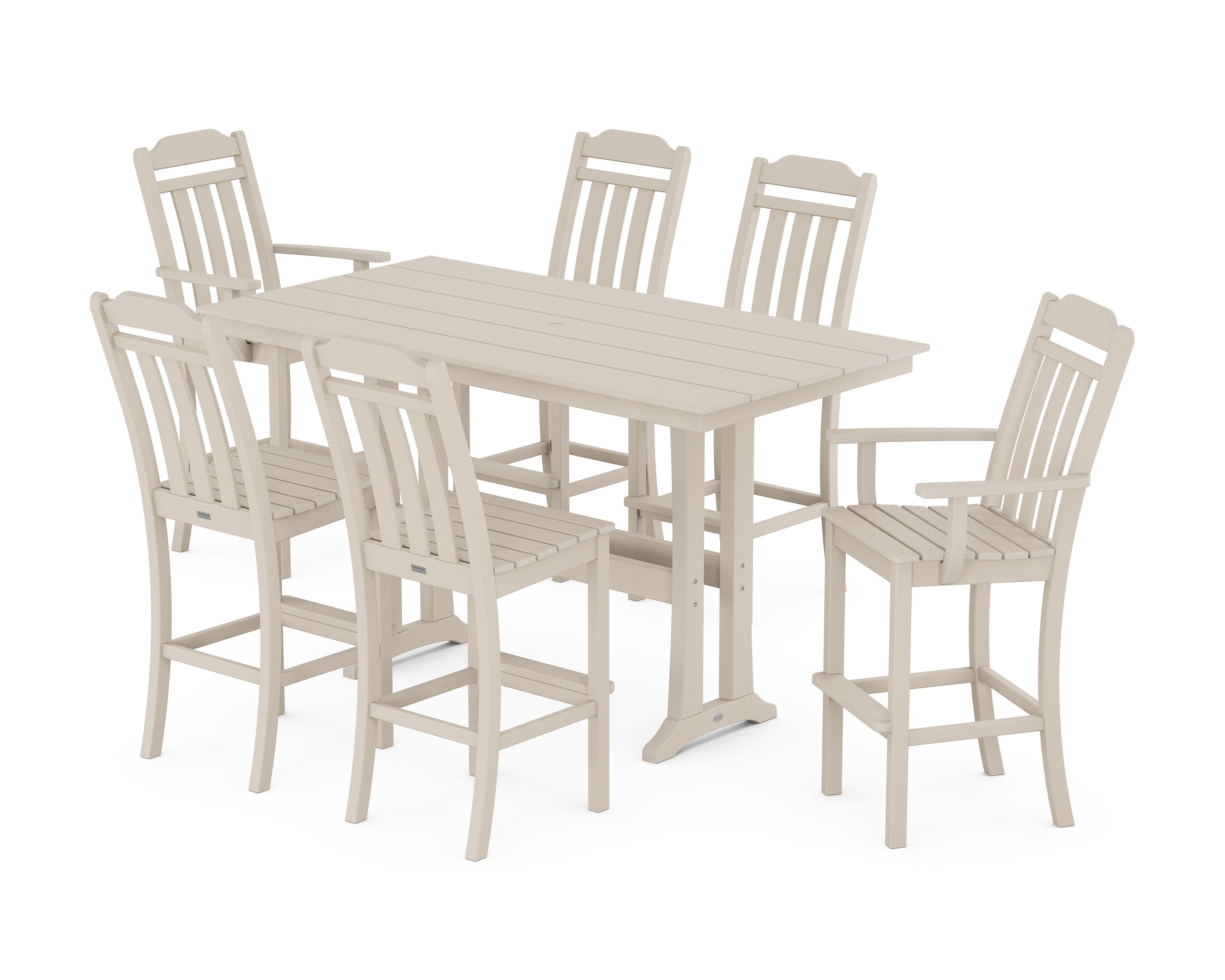 Cottage 7-Piece Farmhouse Bar Set with Trestle Legs in Sand