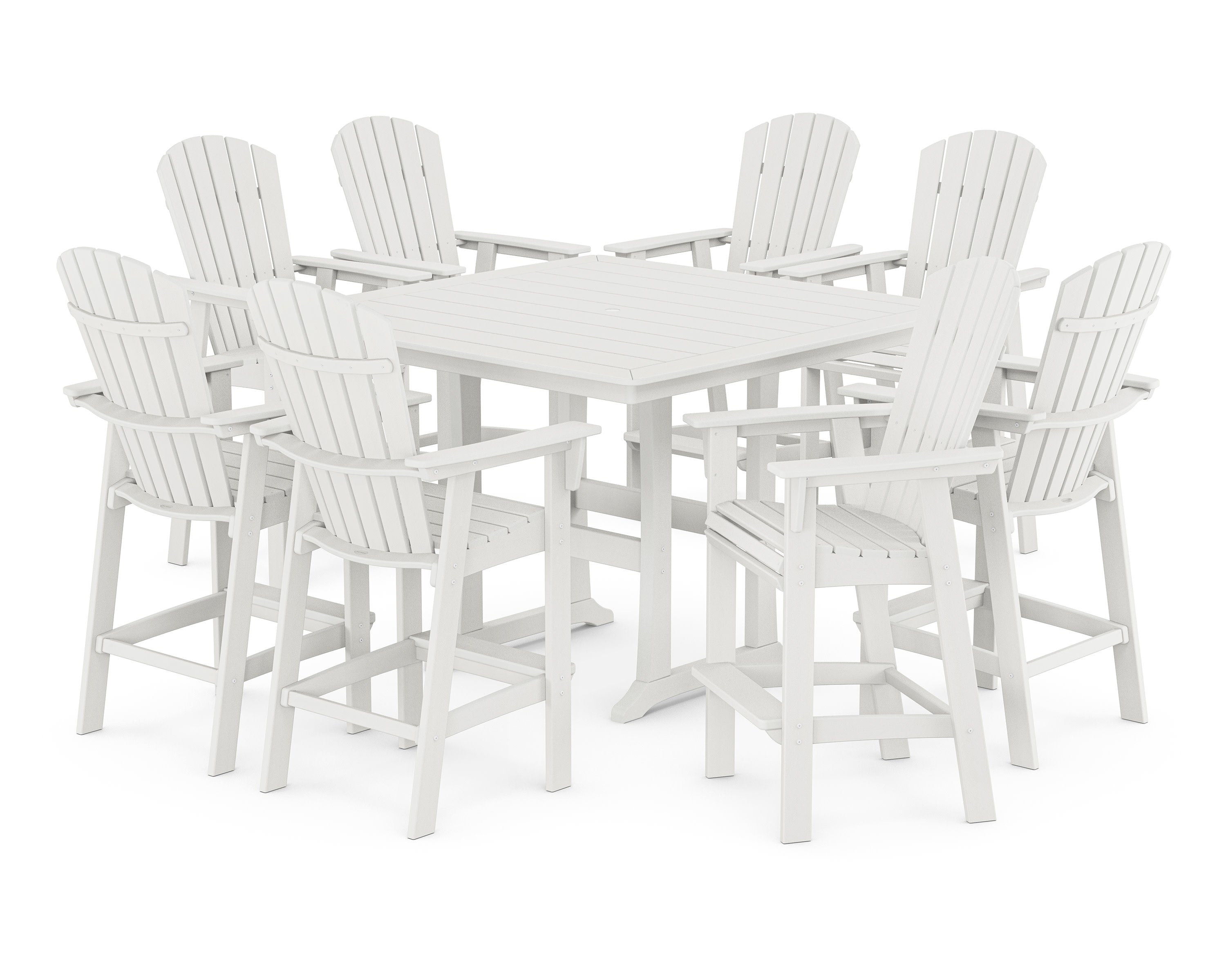 Nautical Curveback Adirondack 9-Piece Trestle Bar Set in Vintage White