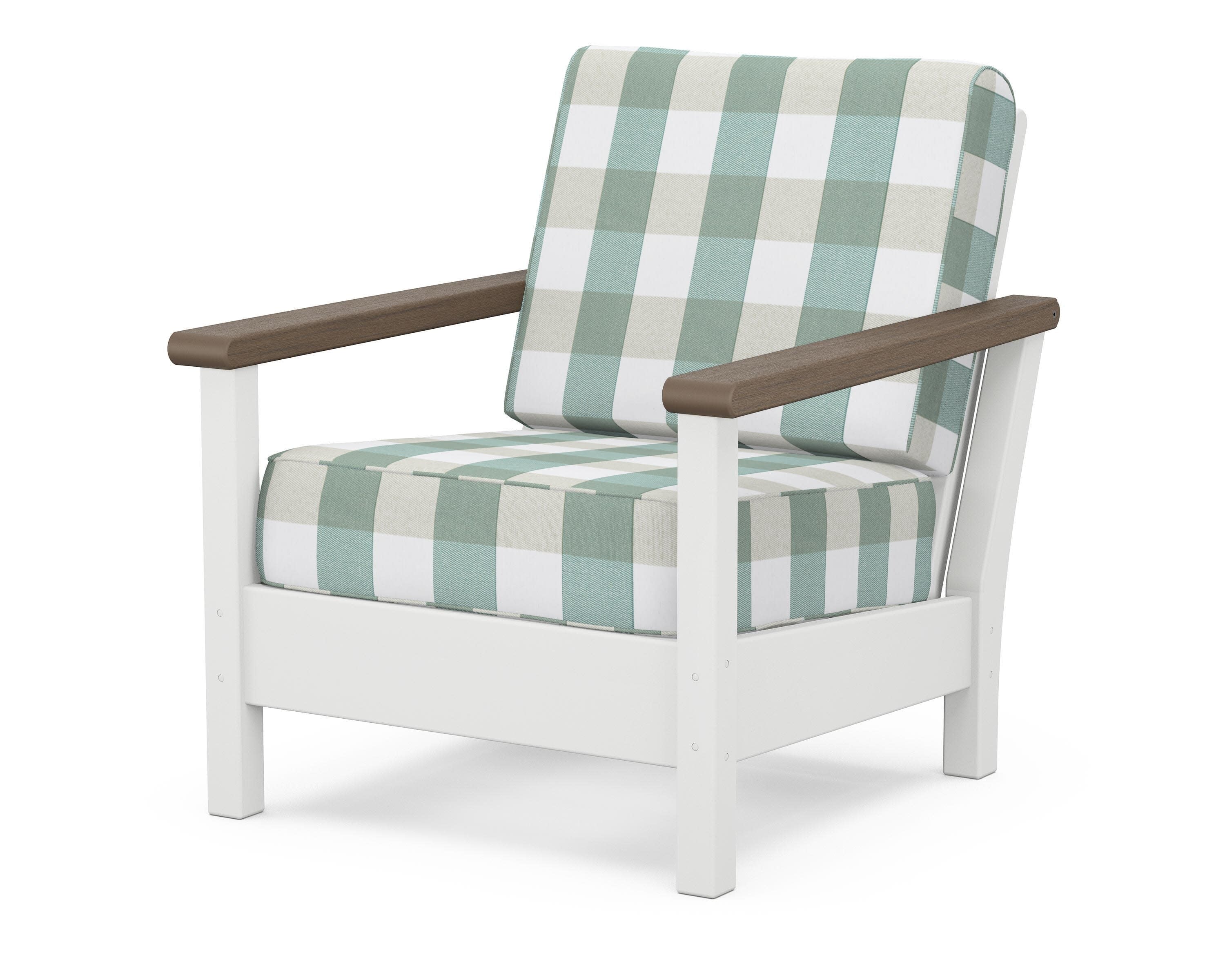 Harbour Deep Seating Chair in White / Kona / Buffalo Plaid Glacier Spa