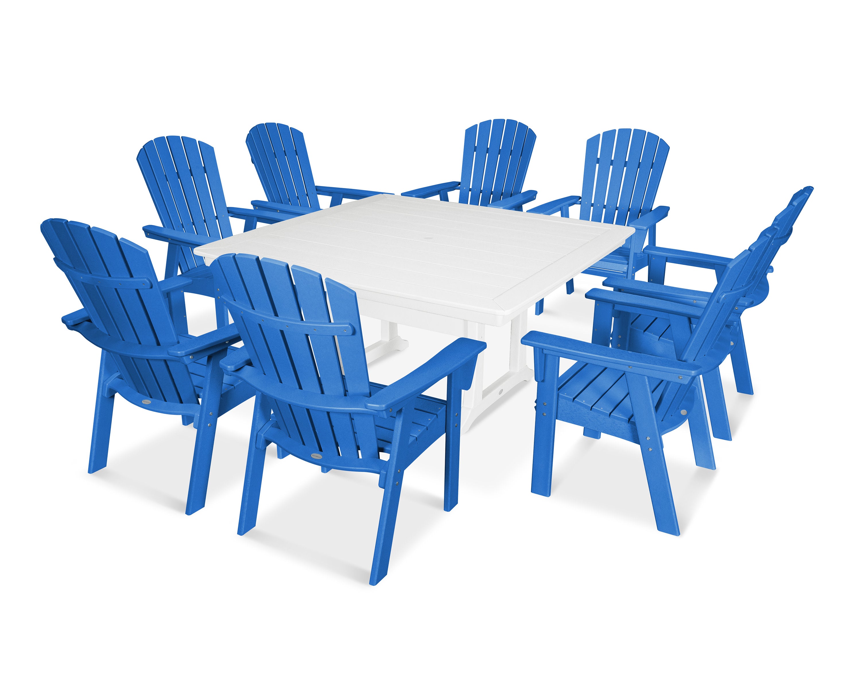 Nautical Adirondack 9-Piece Trestle Dining Set in Pacific Blue / White