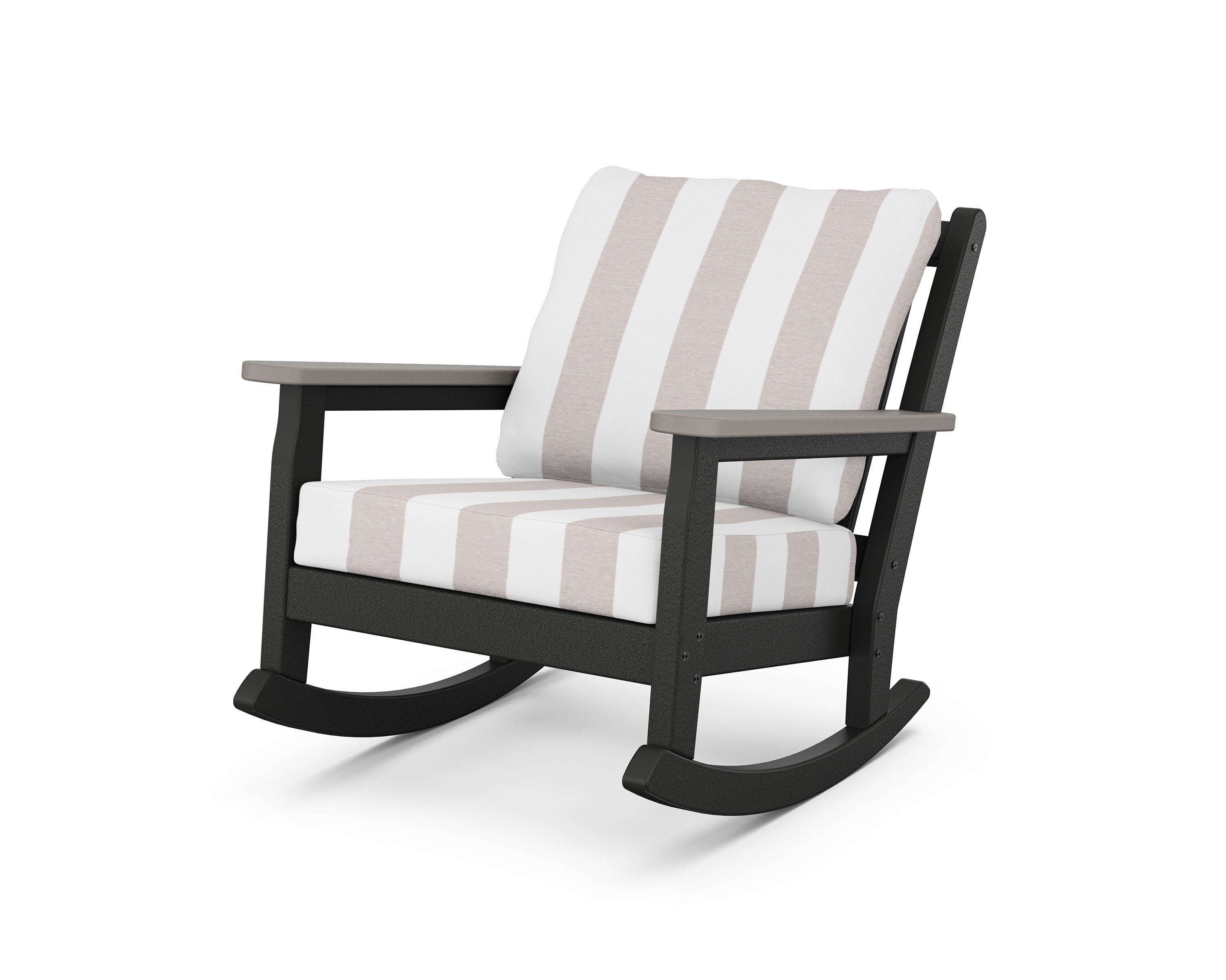 Chippendale Deep Seating Rocking Chair in Black / Driftwood / Cabana Stripe Dune Burlap