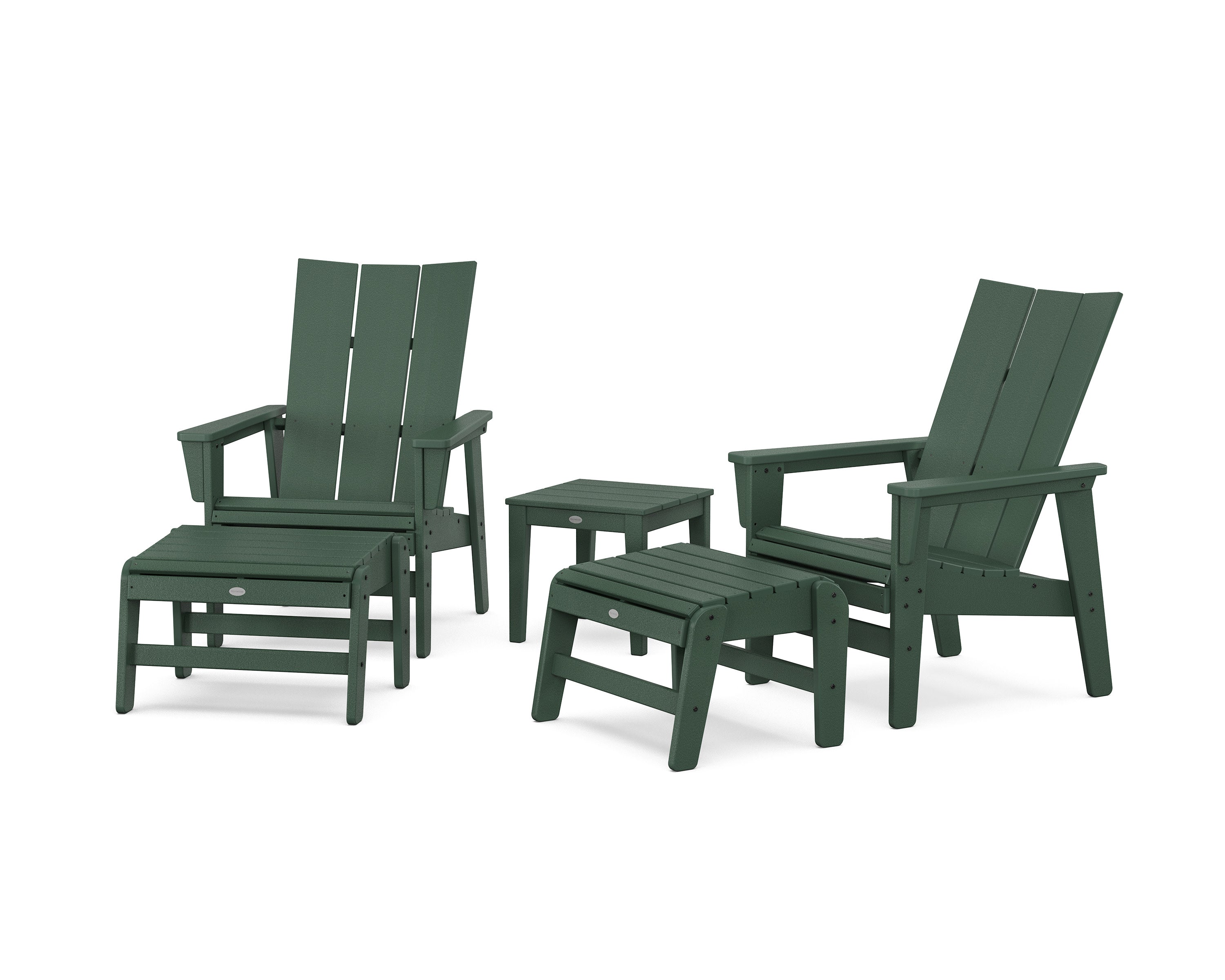 5-Piece Modern Grand Upright Adirondack Set with Ottomans and Side Table in Green