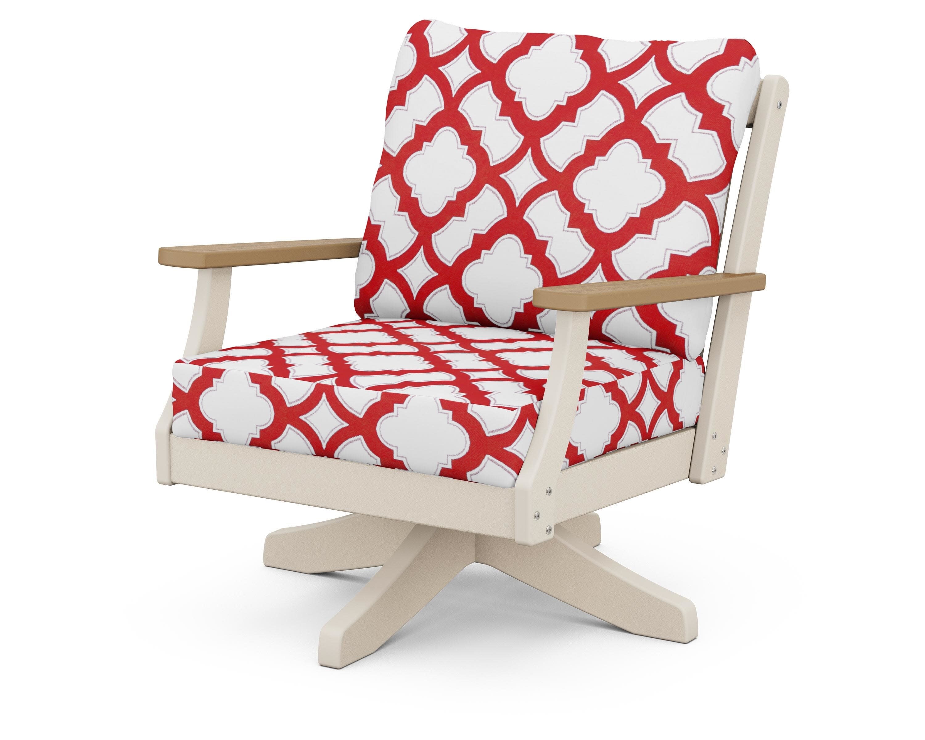 Braxton Deep Seating Swivel Chair in Sand / Natural / Trellis Crimson