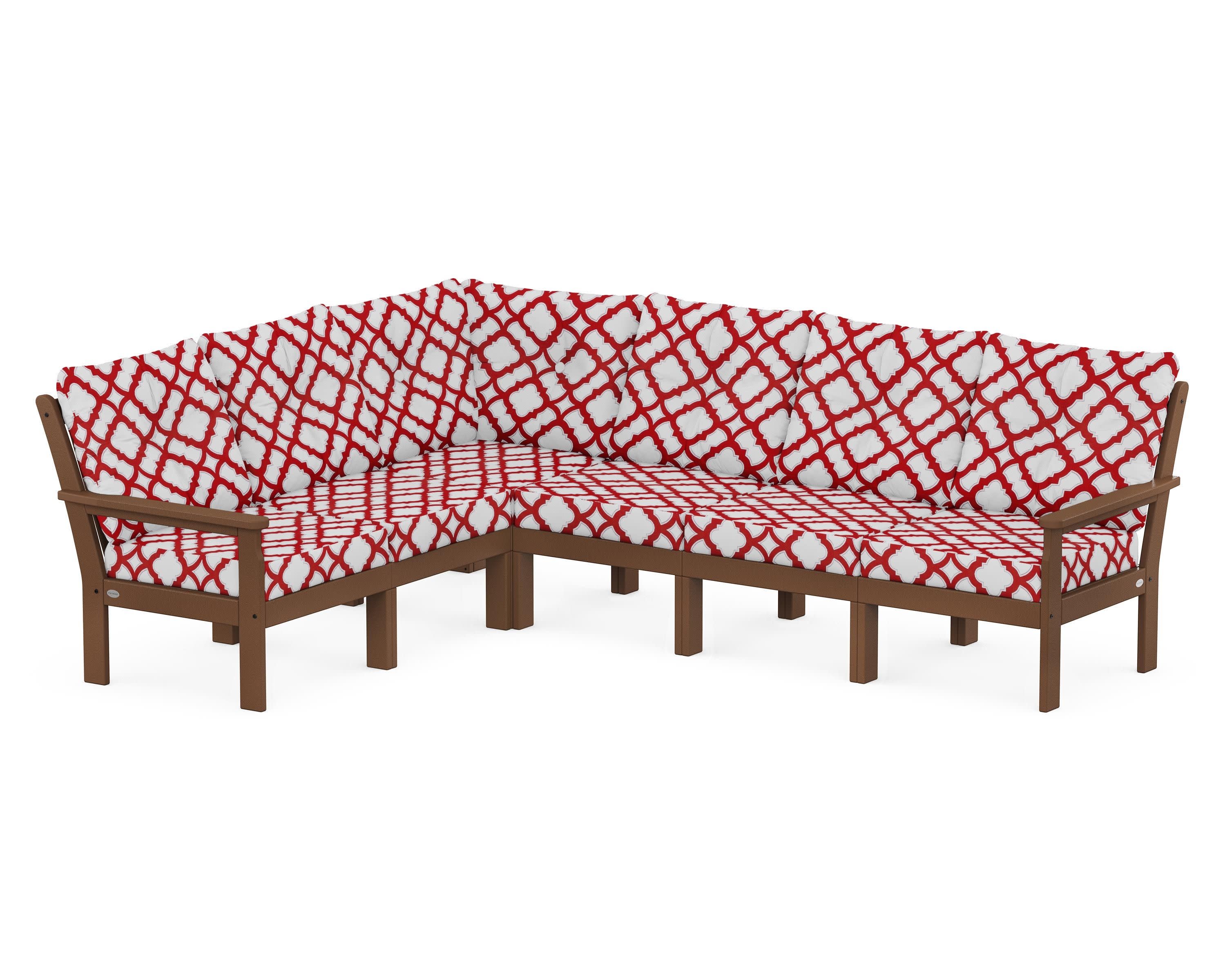 Vineyard 6-Piece Sectional in Teak / Trellis Crimson
