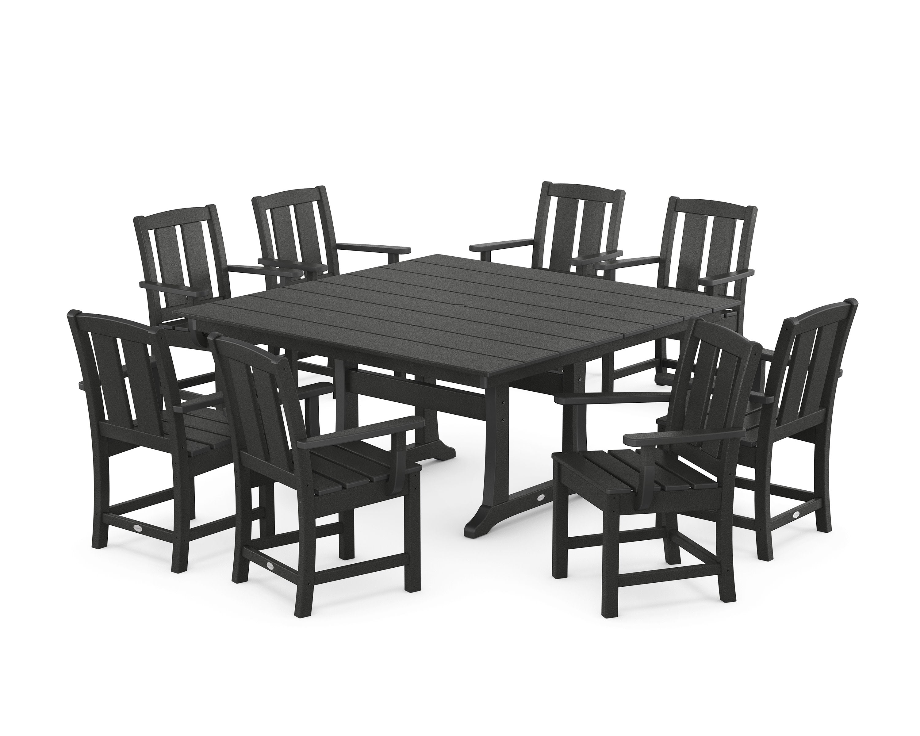 Mission 9-Piece Square Farmhouse Dining Set with Trestle Legs in Black