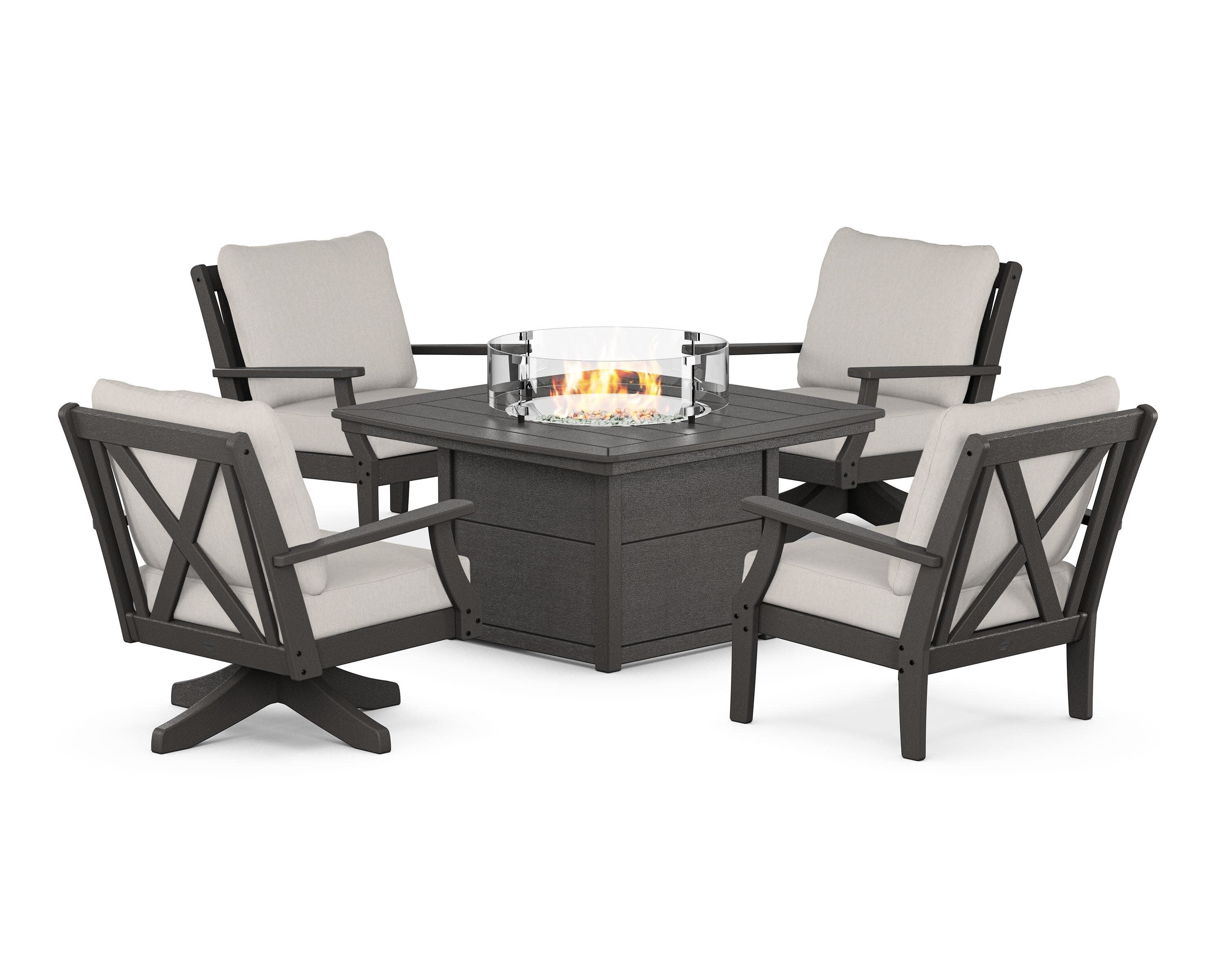 Braxton 5-Piece Deep Seating Set with Fire Table in Vintage Coffee / Cast Ash