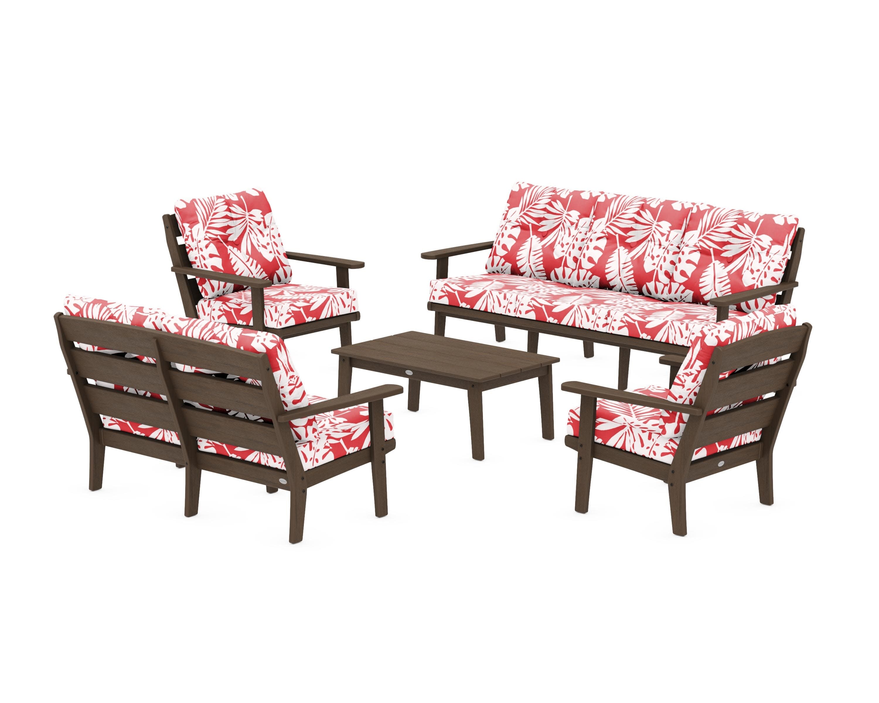 Lakeside 5-Piece Lounge Sofa Set in Kona / Leaf Crimson