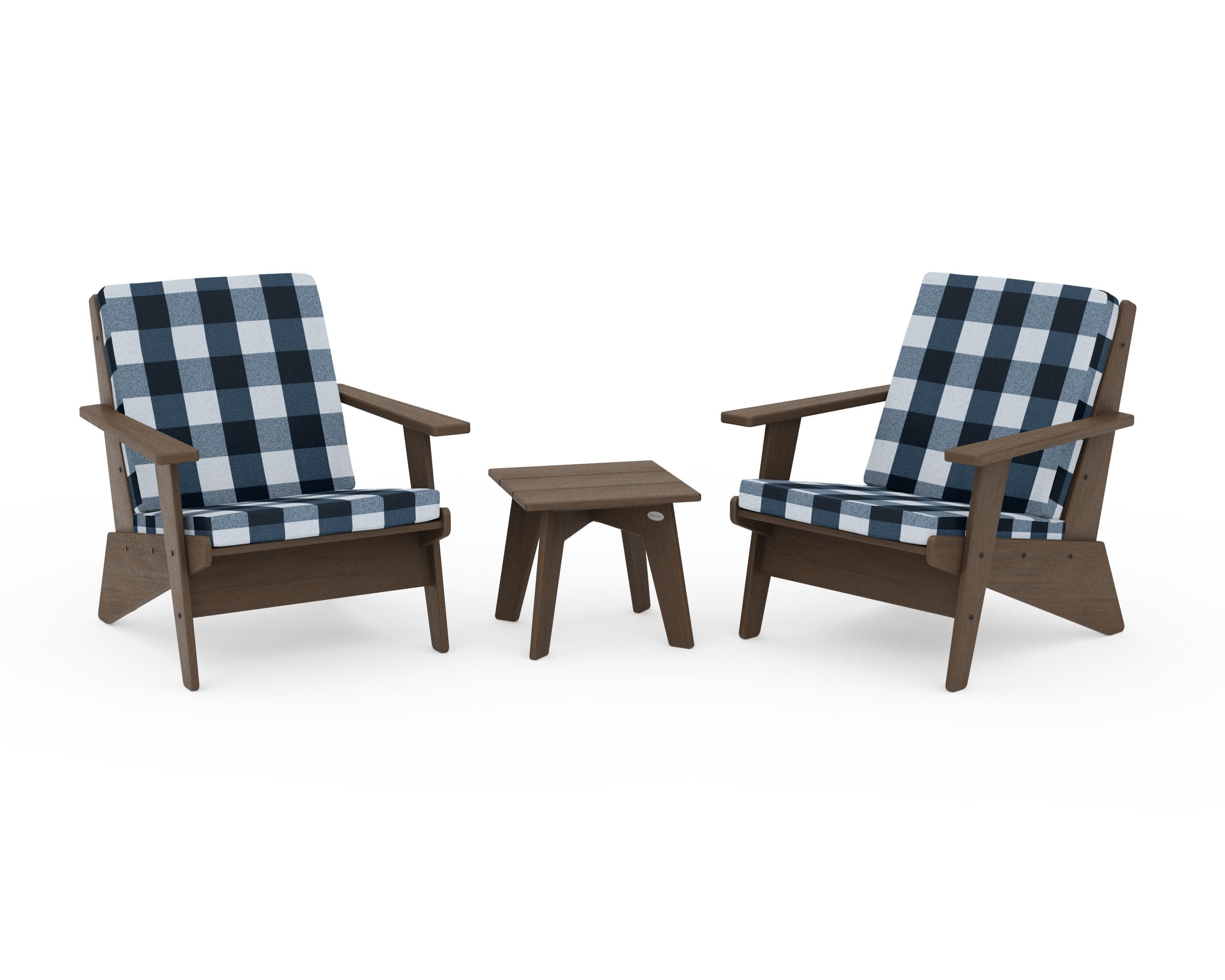 Riviera Modern Lounge 3-Piece Set in Kona / Buffalo Plaid Marine Indigo