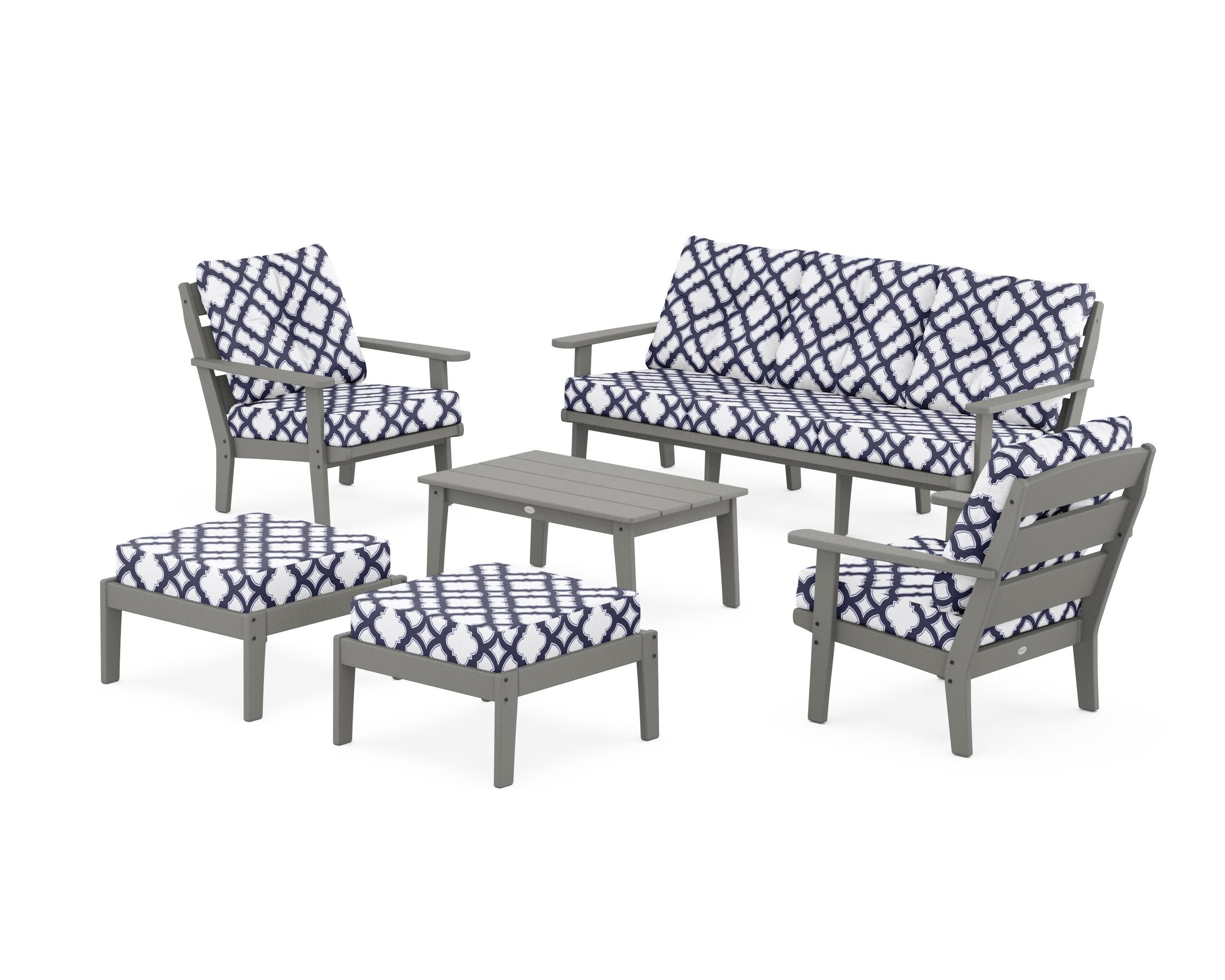 Lakeside 6-Piece Lounge Sofa Set in Slate Grey / Trellis Navy