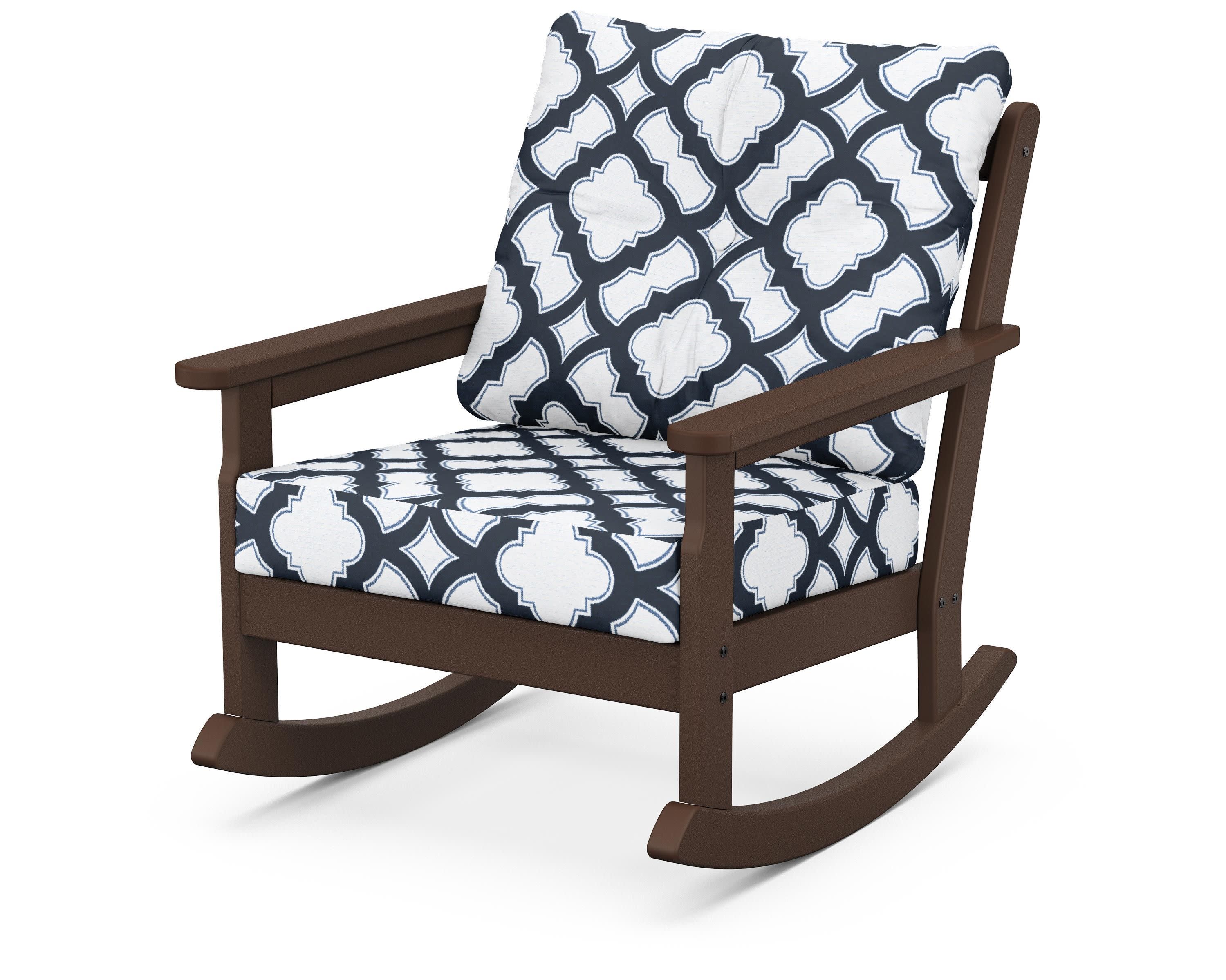 Vineyard Deep Seating Rocking Chair in Mahogany / Trellis Marine Indigo