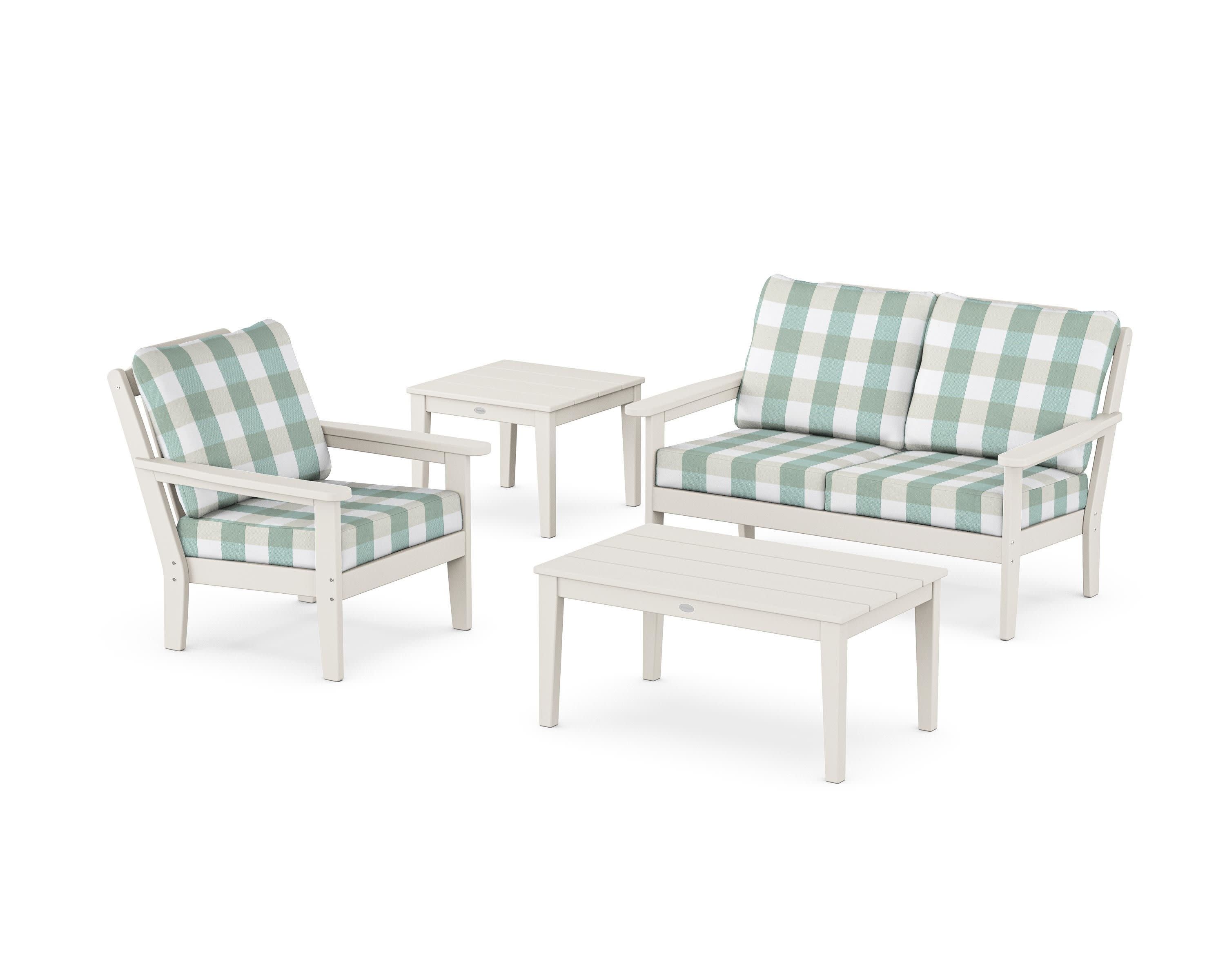 Wovendale 4-Piece Deep Seating Set in Sand / Buffalo Plaid Glacier Spa
