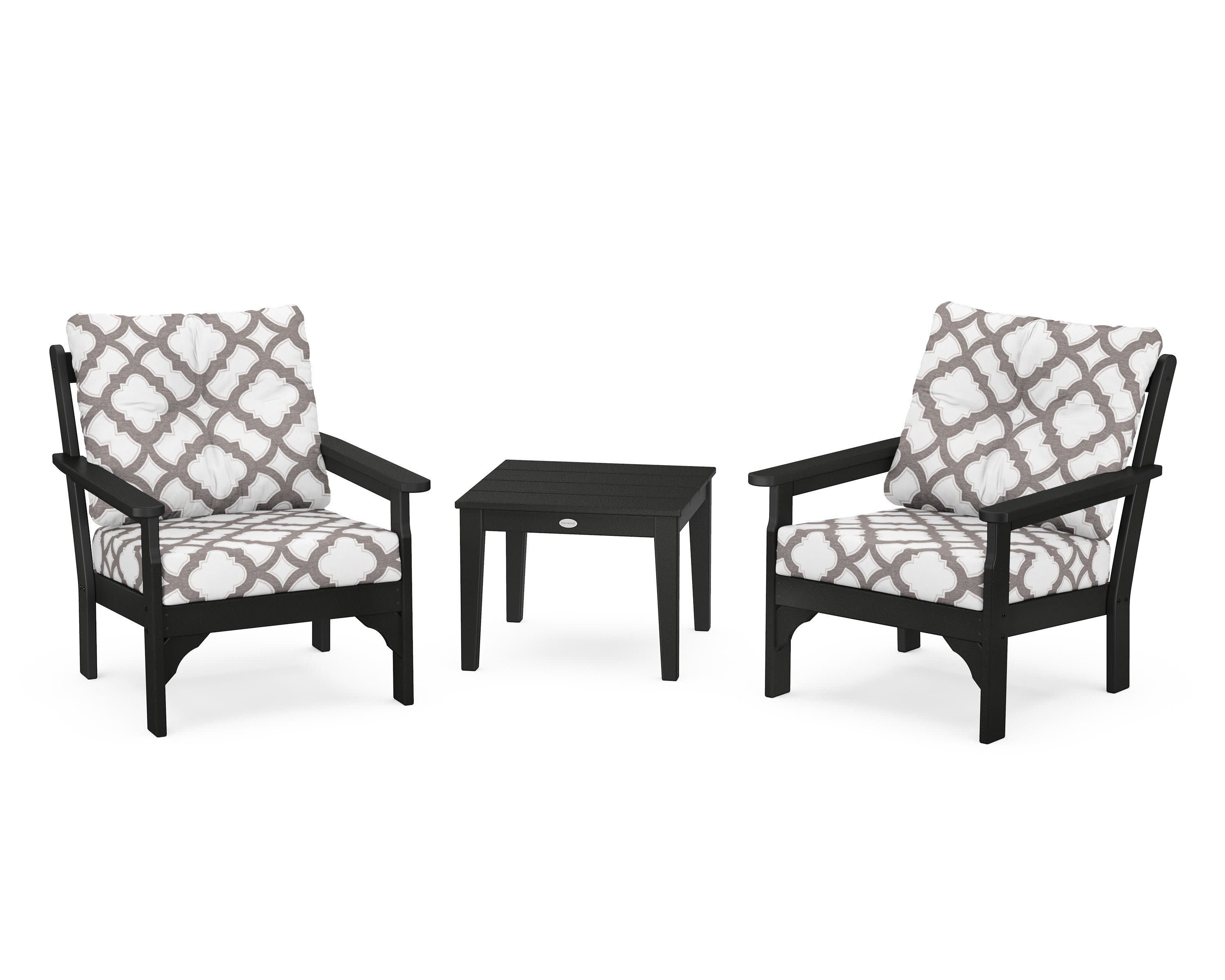 Vineyard 3-Piece Deep Seating Set in Black / Trellis Grey Mist