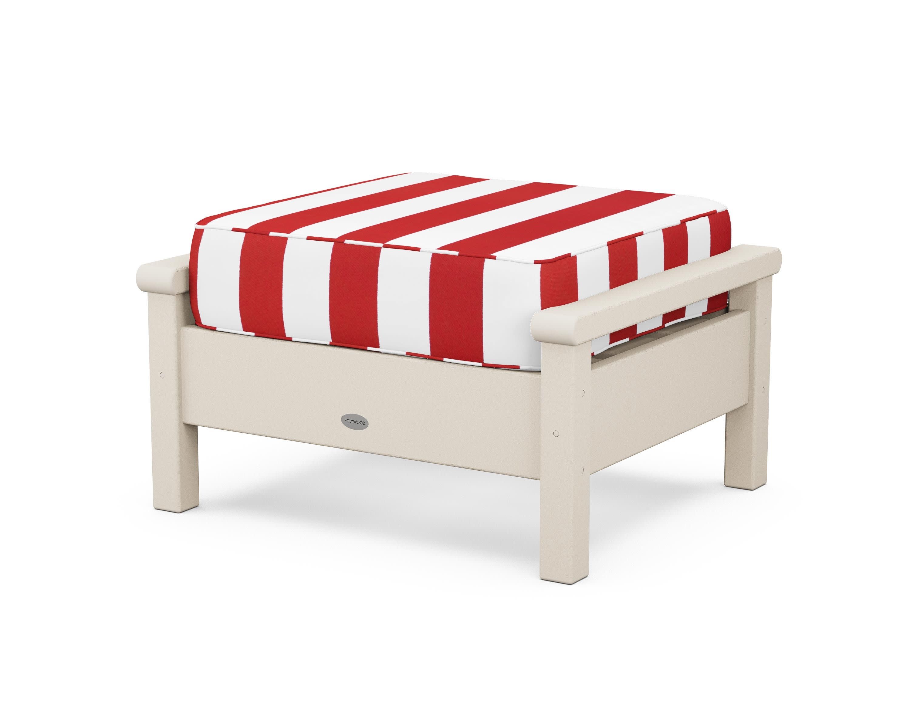 Harbour Deep Seating Ottoman in Sand / Cabana Stripe Crimson