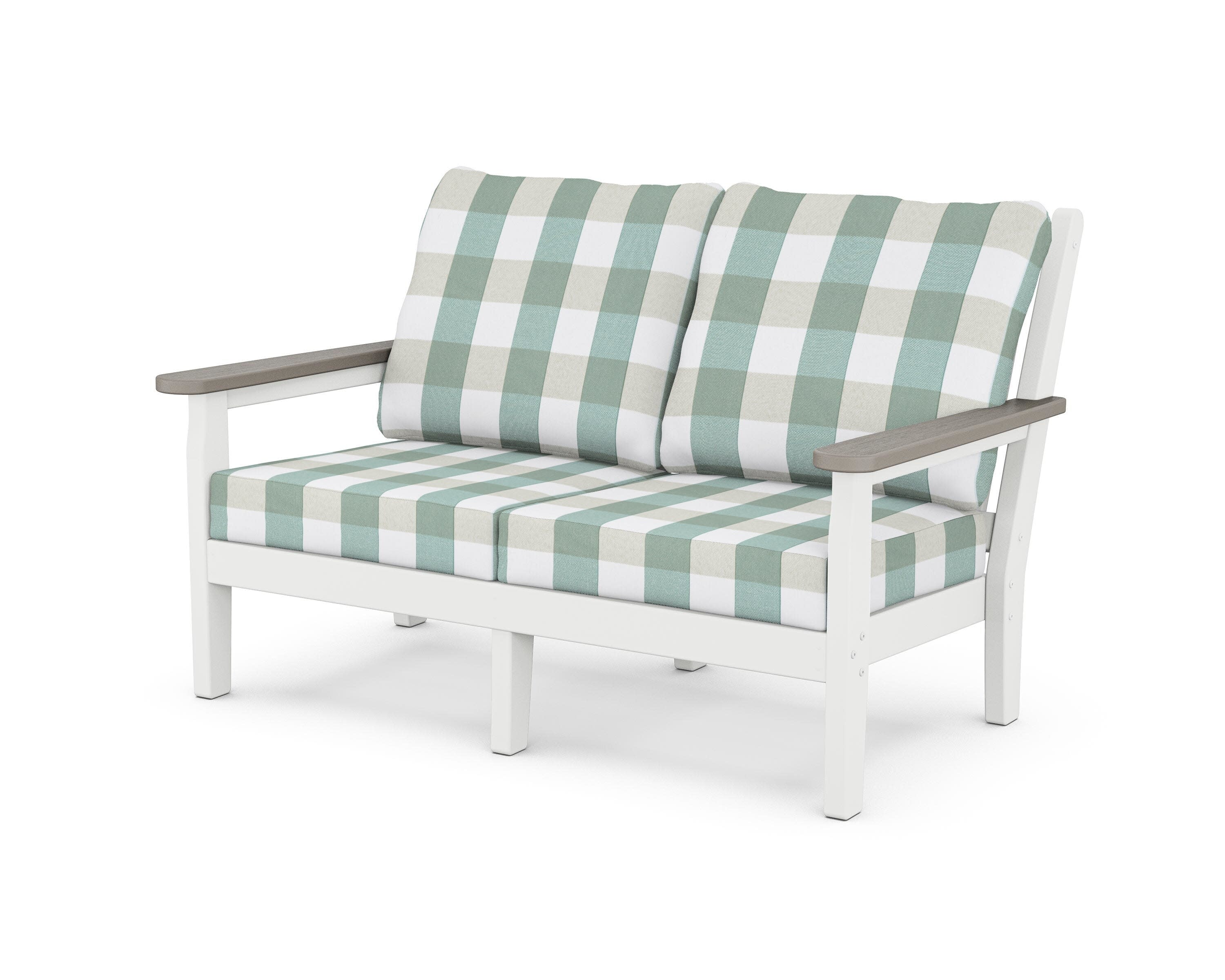 Chippendale Deep Seating Loveseat in White / Driftwood / Buffalo Plaid Glacier Spa