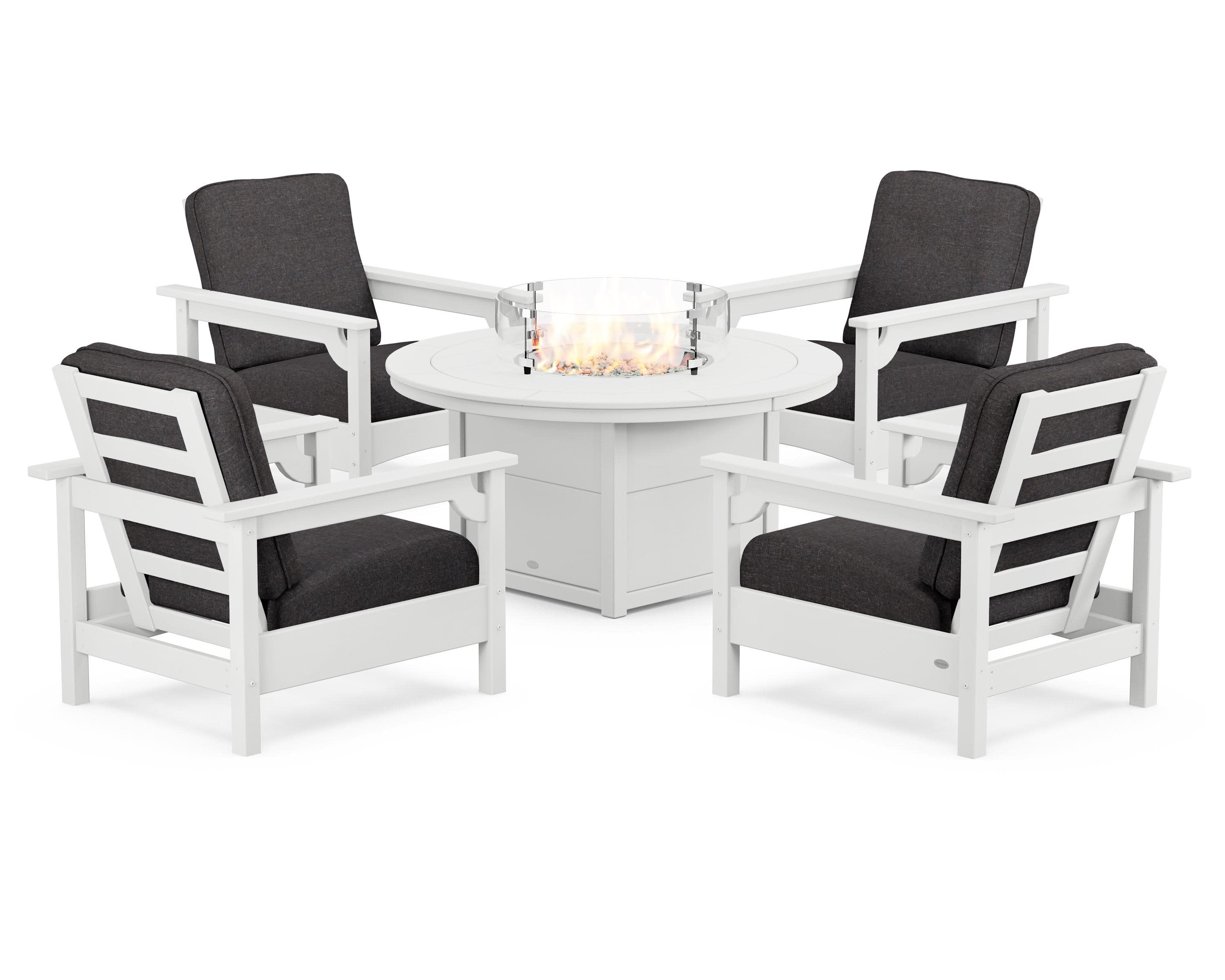 Club 5-Piece Conversation Set with Fire Pit Table in White / Ash Charcoal