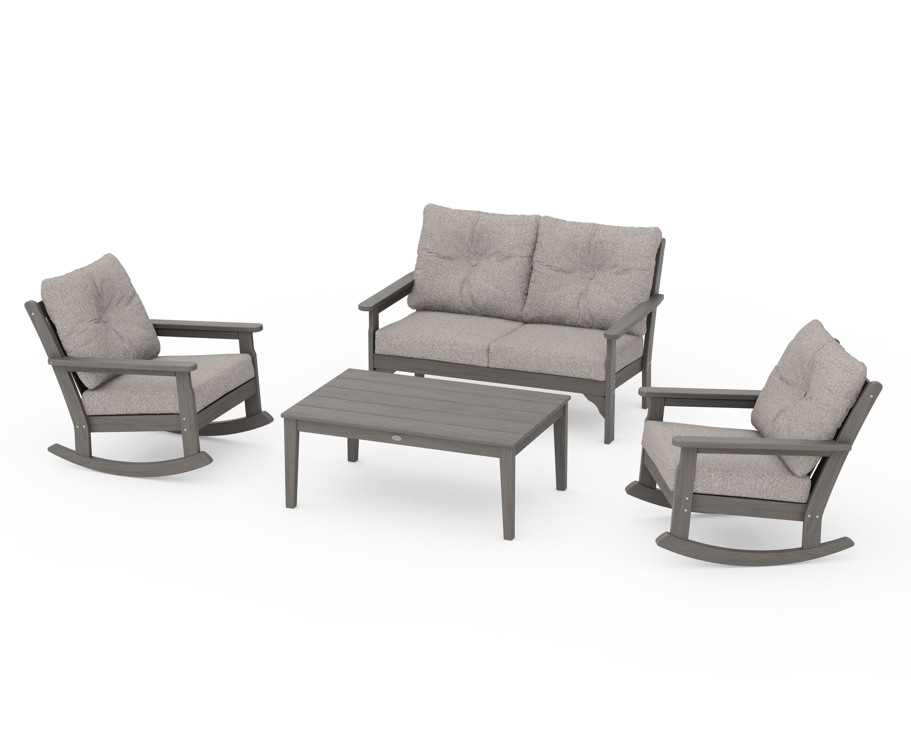 Vineyard 4-Piece Deep Seating Rocking Chair Set in Driftwood / Weathered Tweed