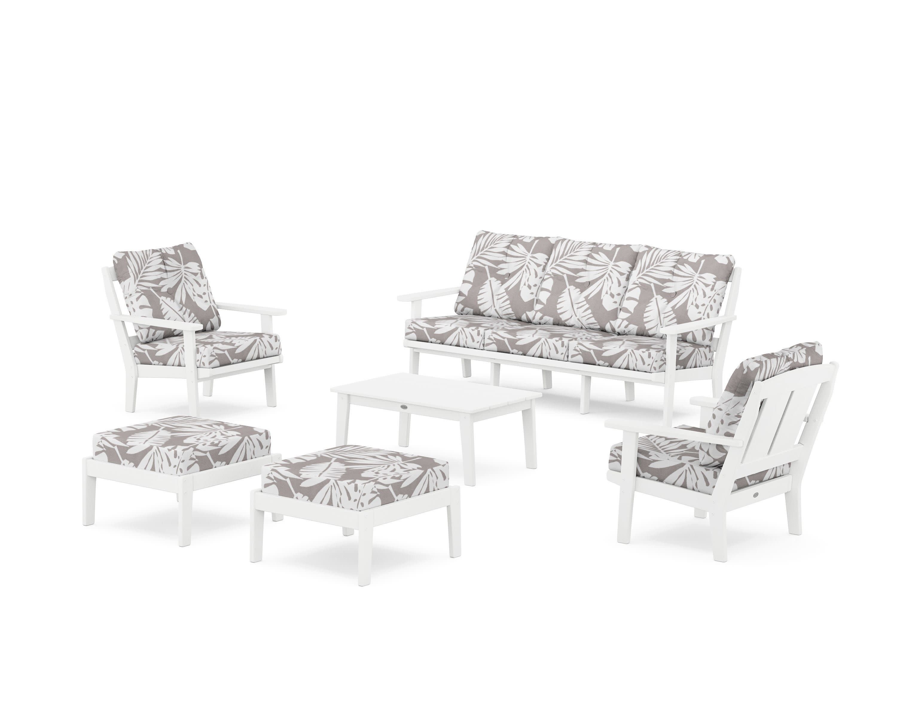 Mission 6-Piece Lounge Sofa Set in White / Leaf Grey Mist