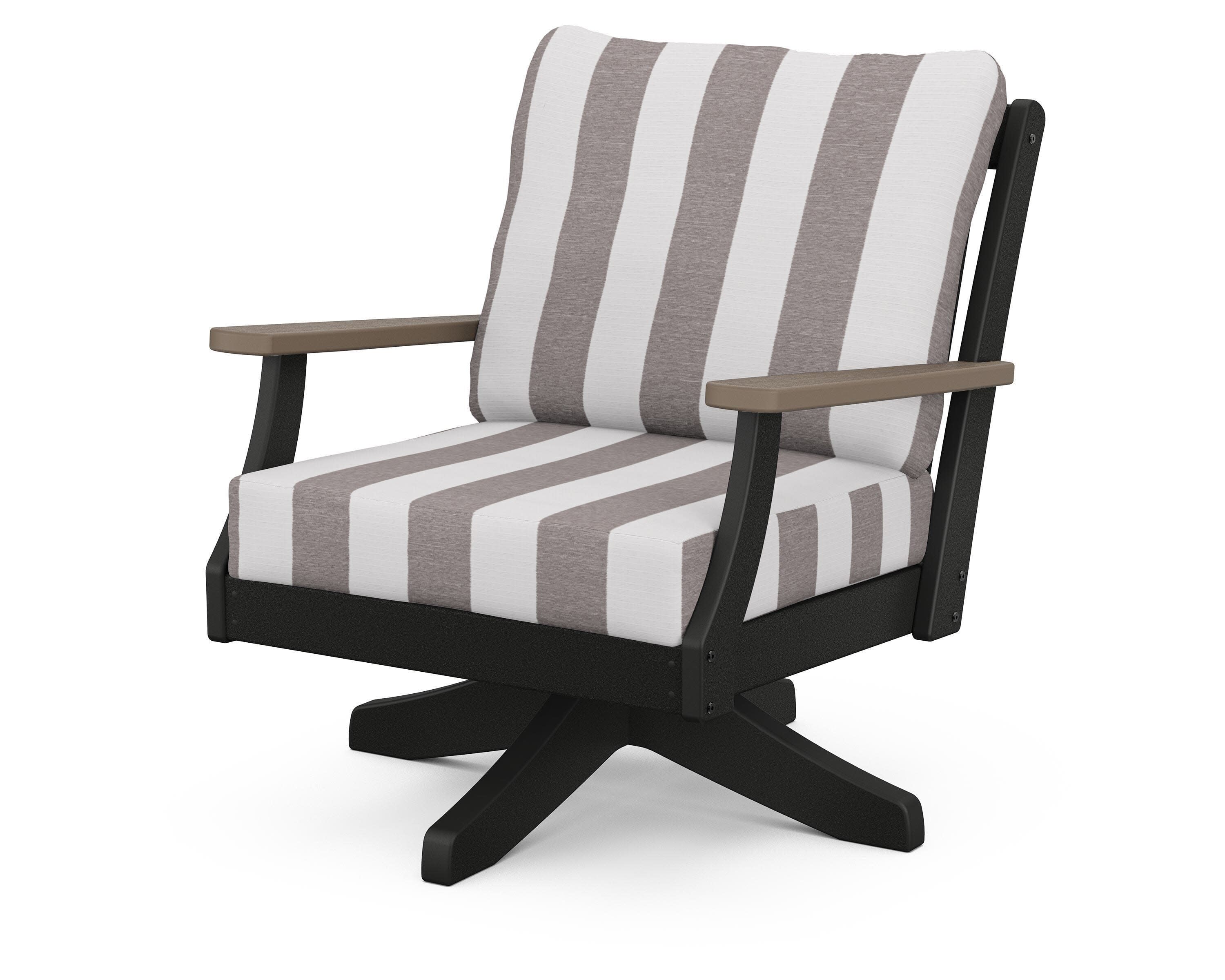 Braxton Deep Seating Swivel Chair in Black / Kona / Cabana Stripe Grey Mist