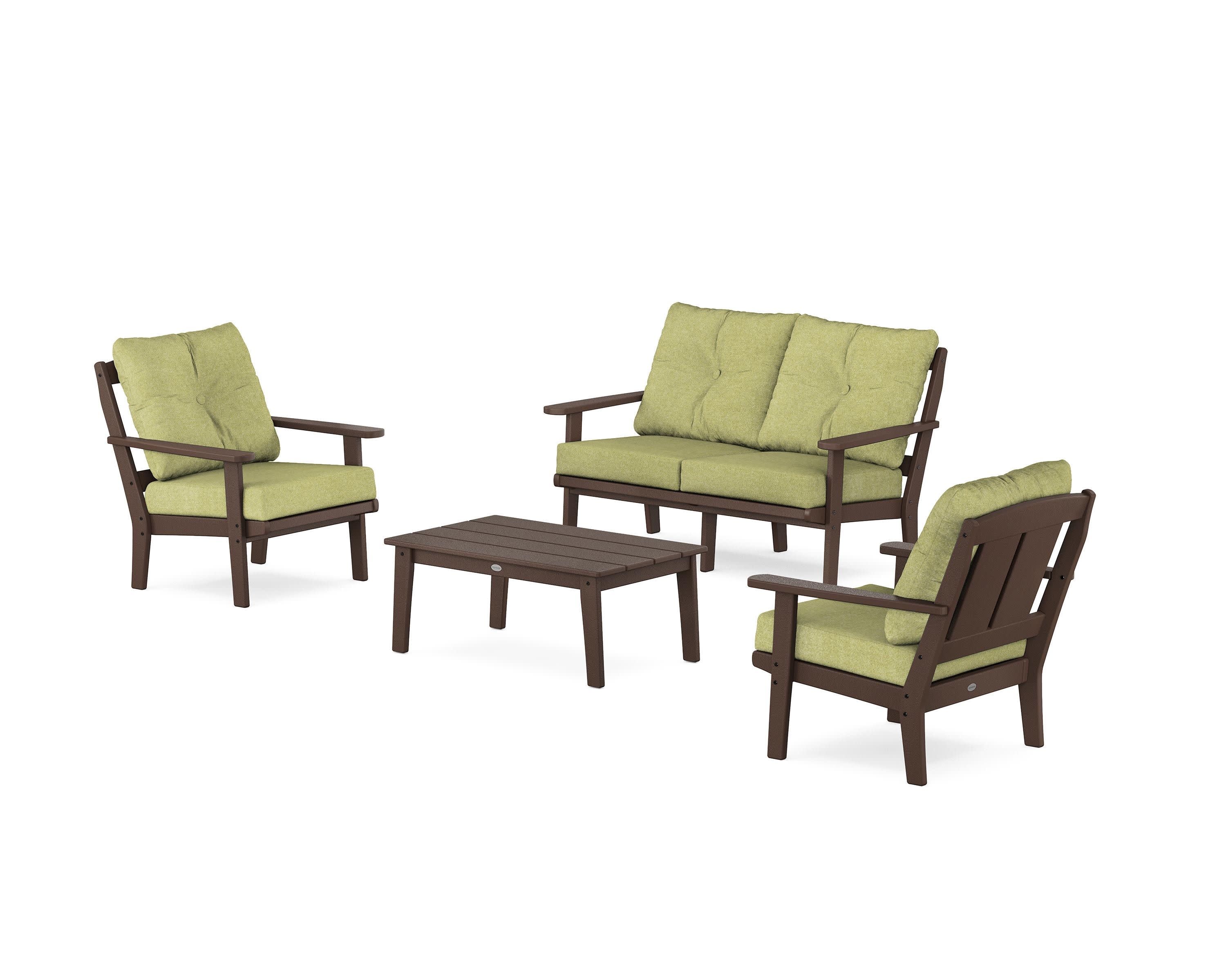 Mission 4-Piece Deep Seating Set with Loveseat in Mahogany / Chartreuse Boucle