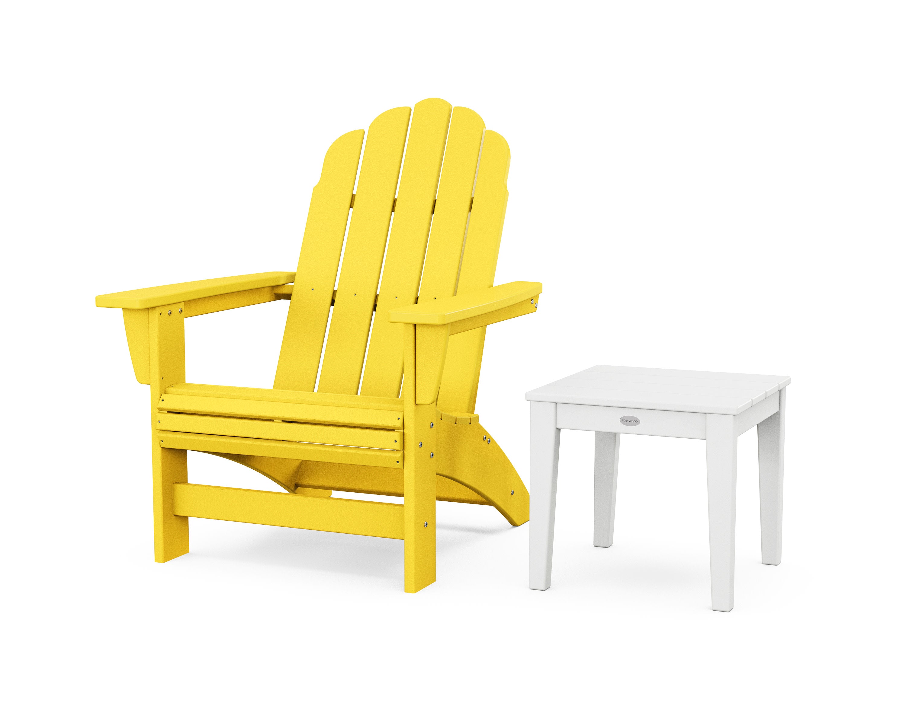 Vineyard Grand Adirondack Chair with Side Table in Lemon / White