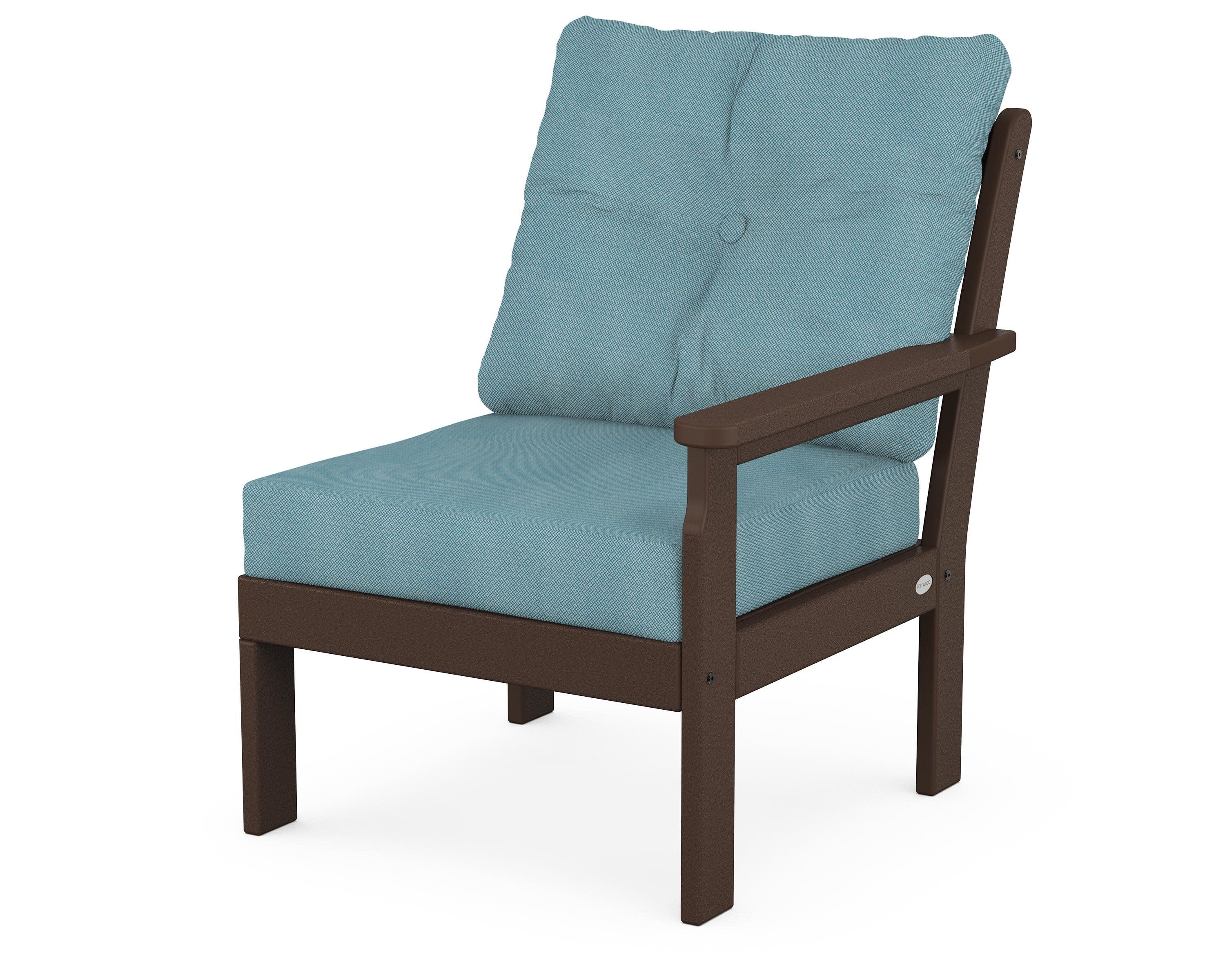 Vineyard Modular Right Arm Chair in Mahogany / Lattice Sky Blue