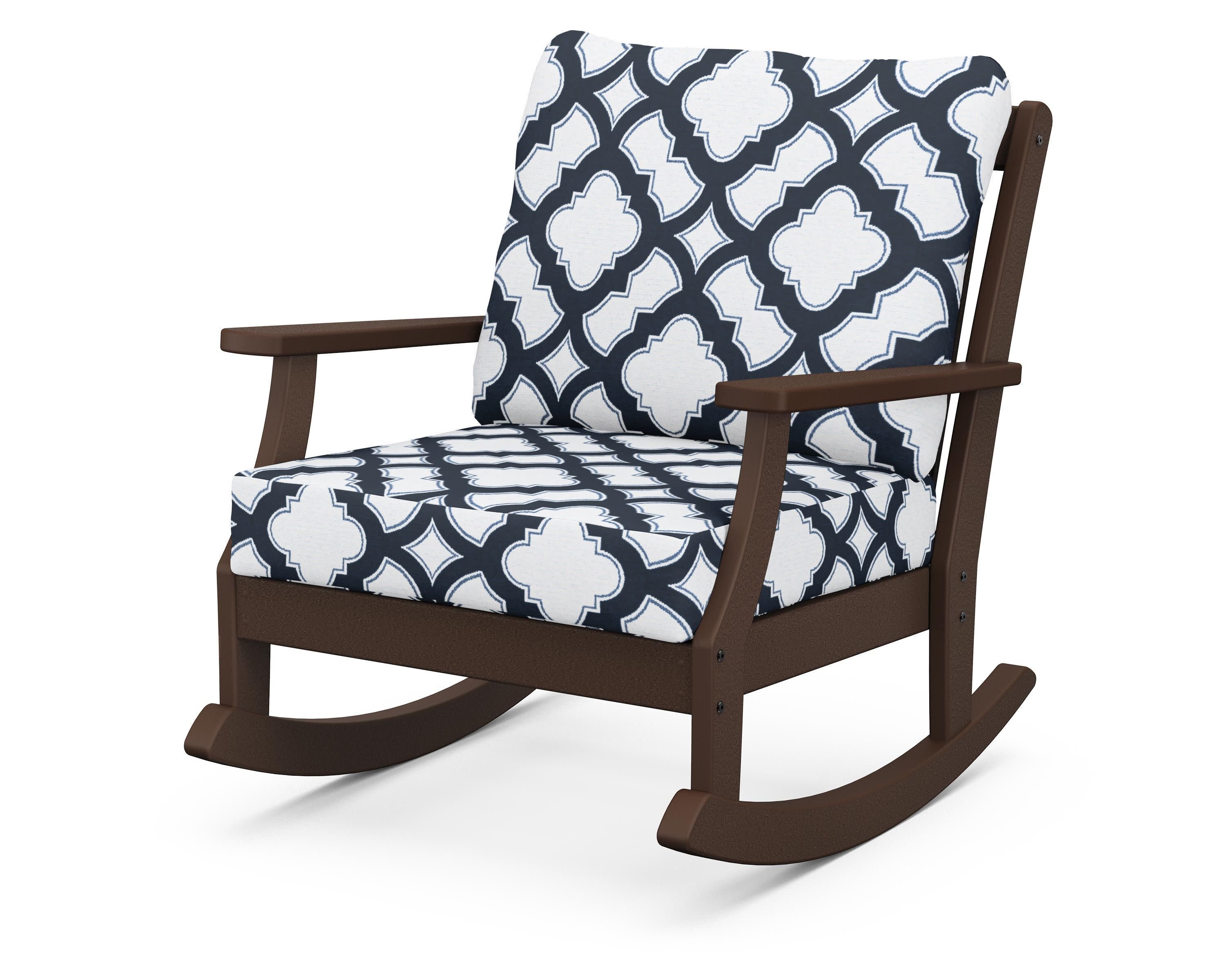 Braxton Deep Seating Rocking Chair in Mahogany / Trellis Marine Indigo