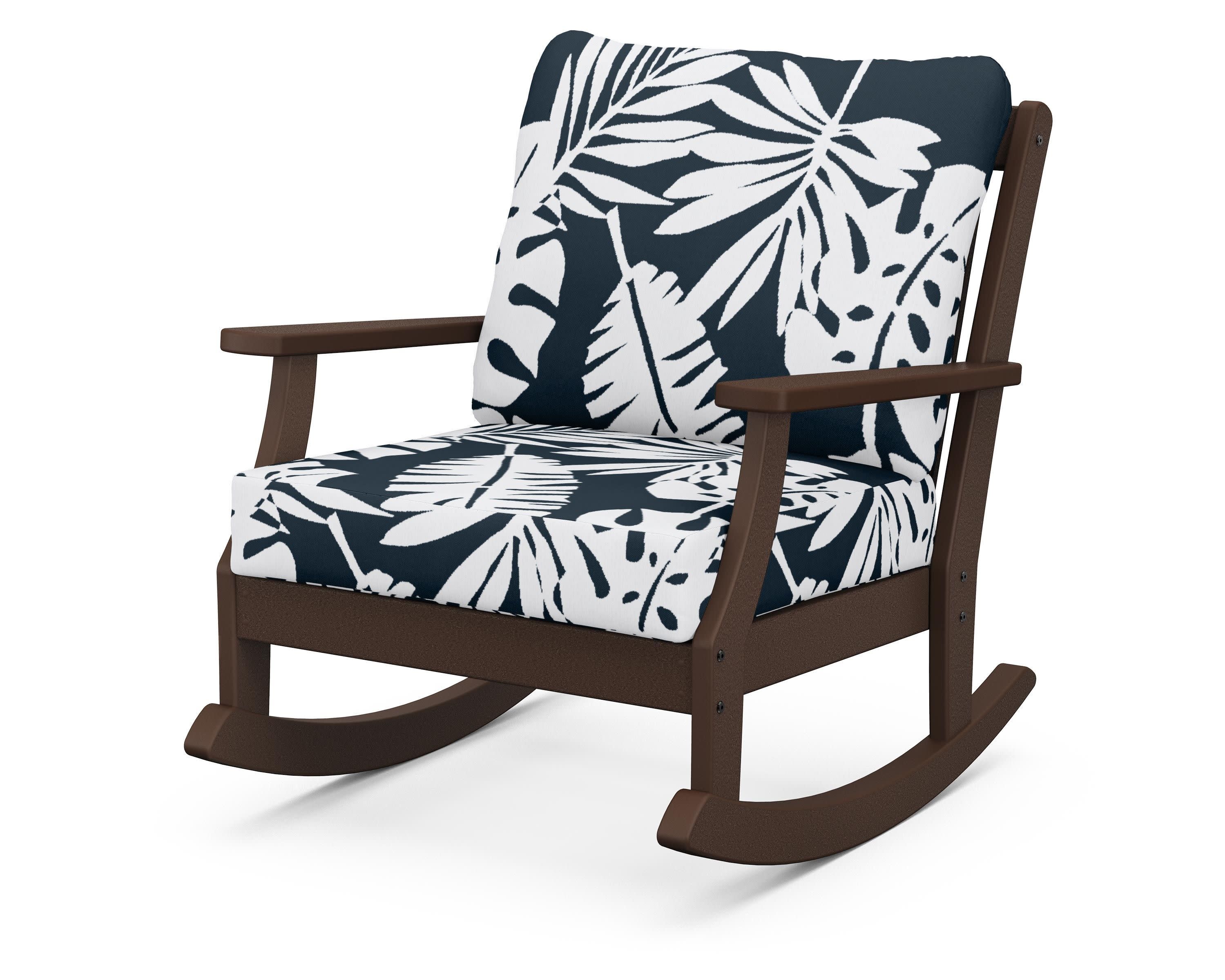 Braxton Deep Seating Rocking Chair in Mahogany / Leaf Marine Indigo