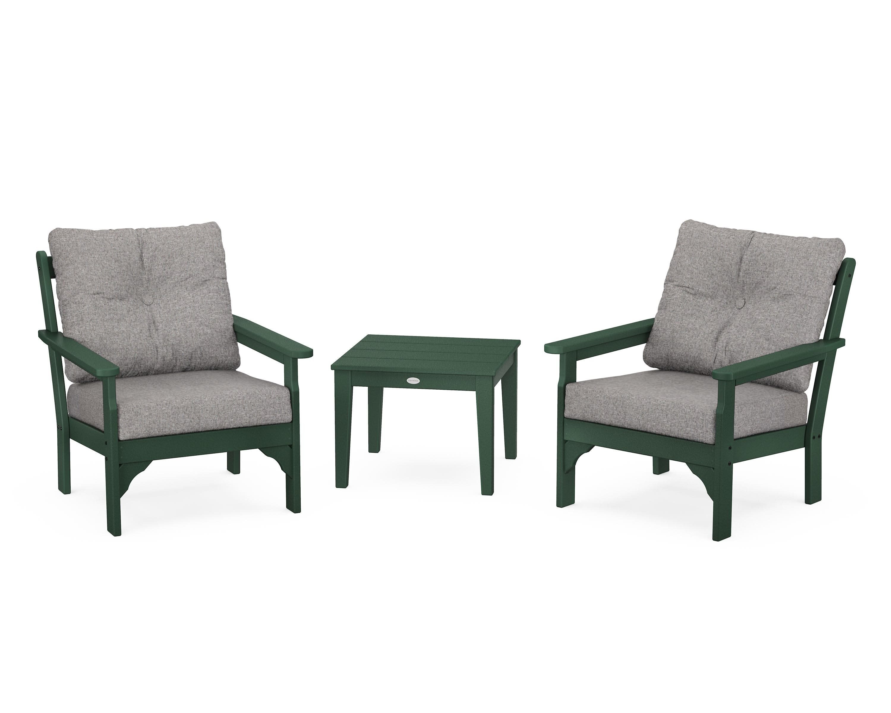 Vineyard 3-Piece Deep Seating Set in Green / Grey Mist