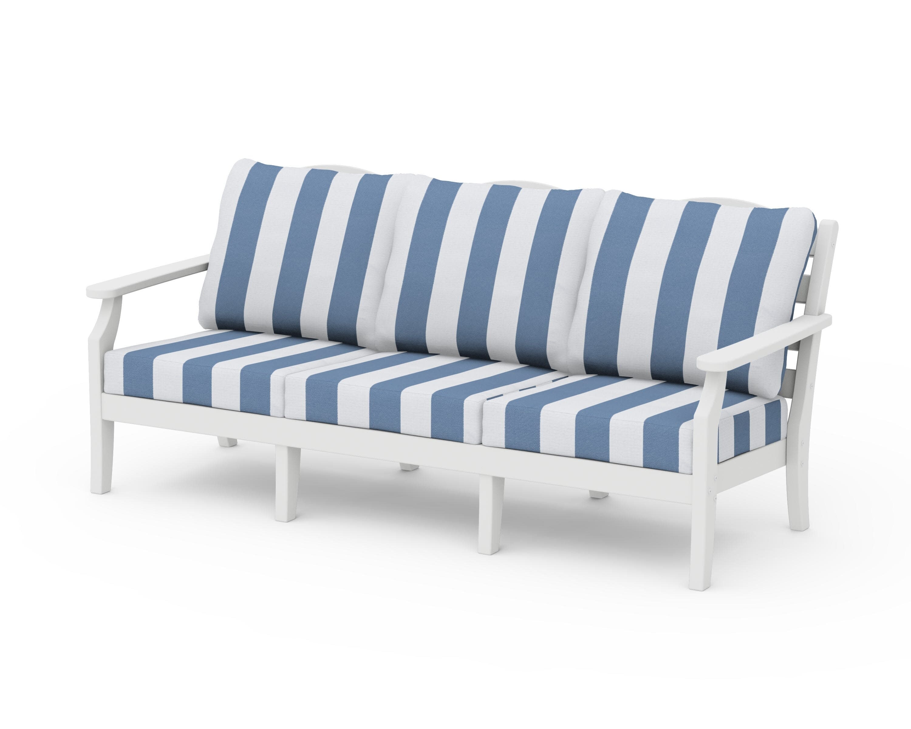 Savannah Deep Seating Sofa in White / Cabana Stripe Sky Blue