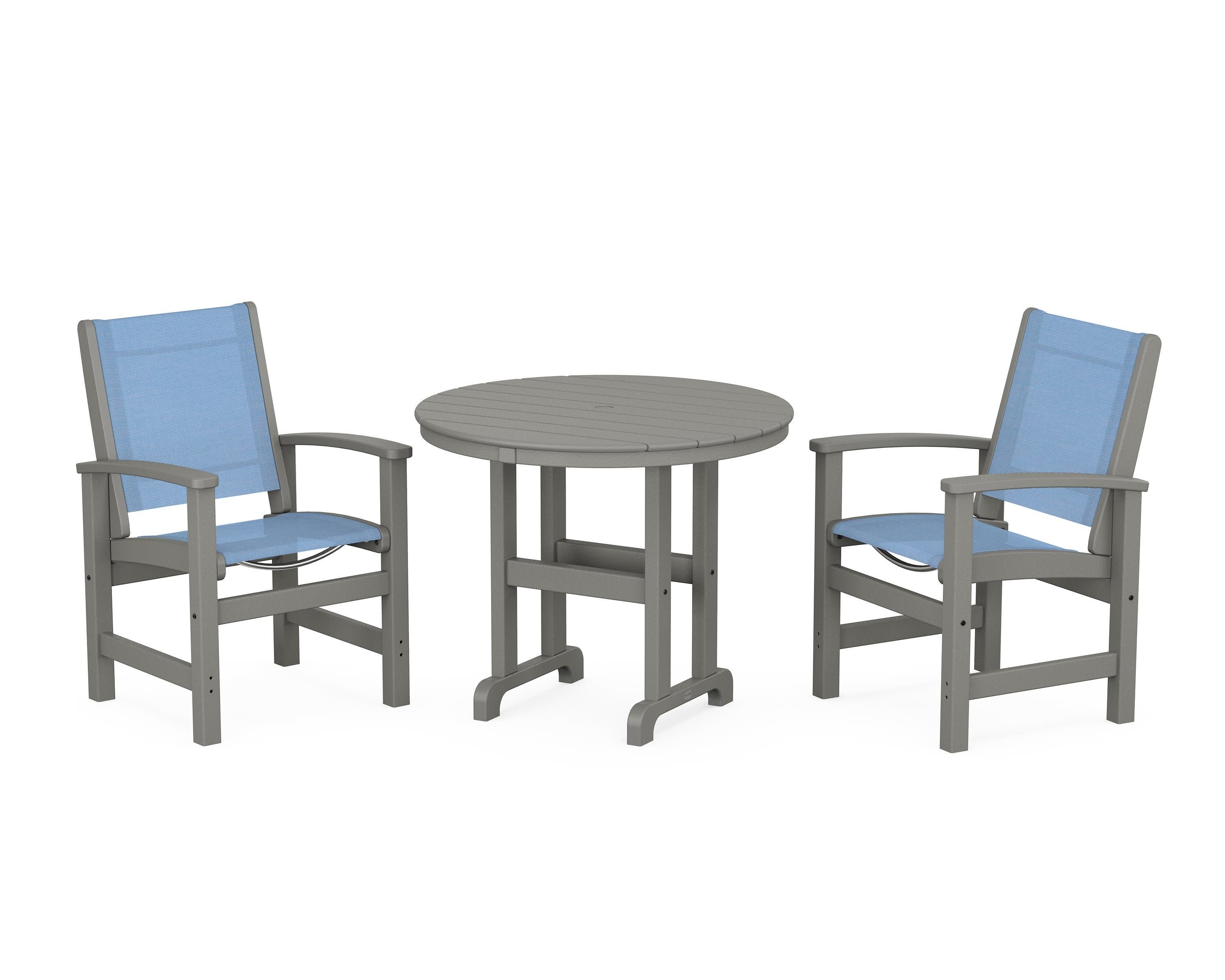 Coastal 3-Piece Round Dining Set in Slate Grey / Poolside Sling