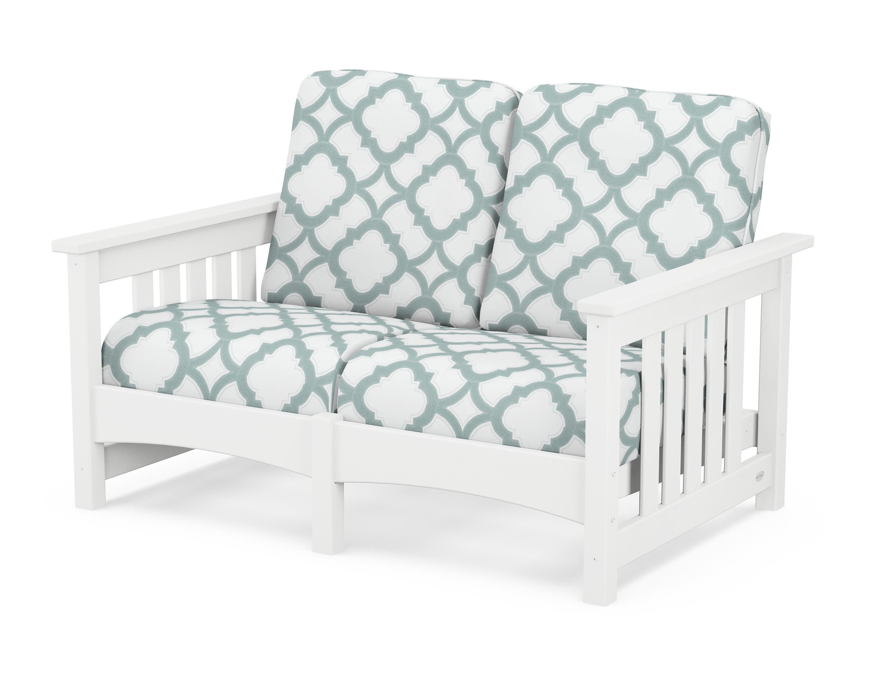 Club Mission Loveseat in White / Trellis Glacier Spa