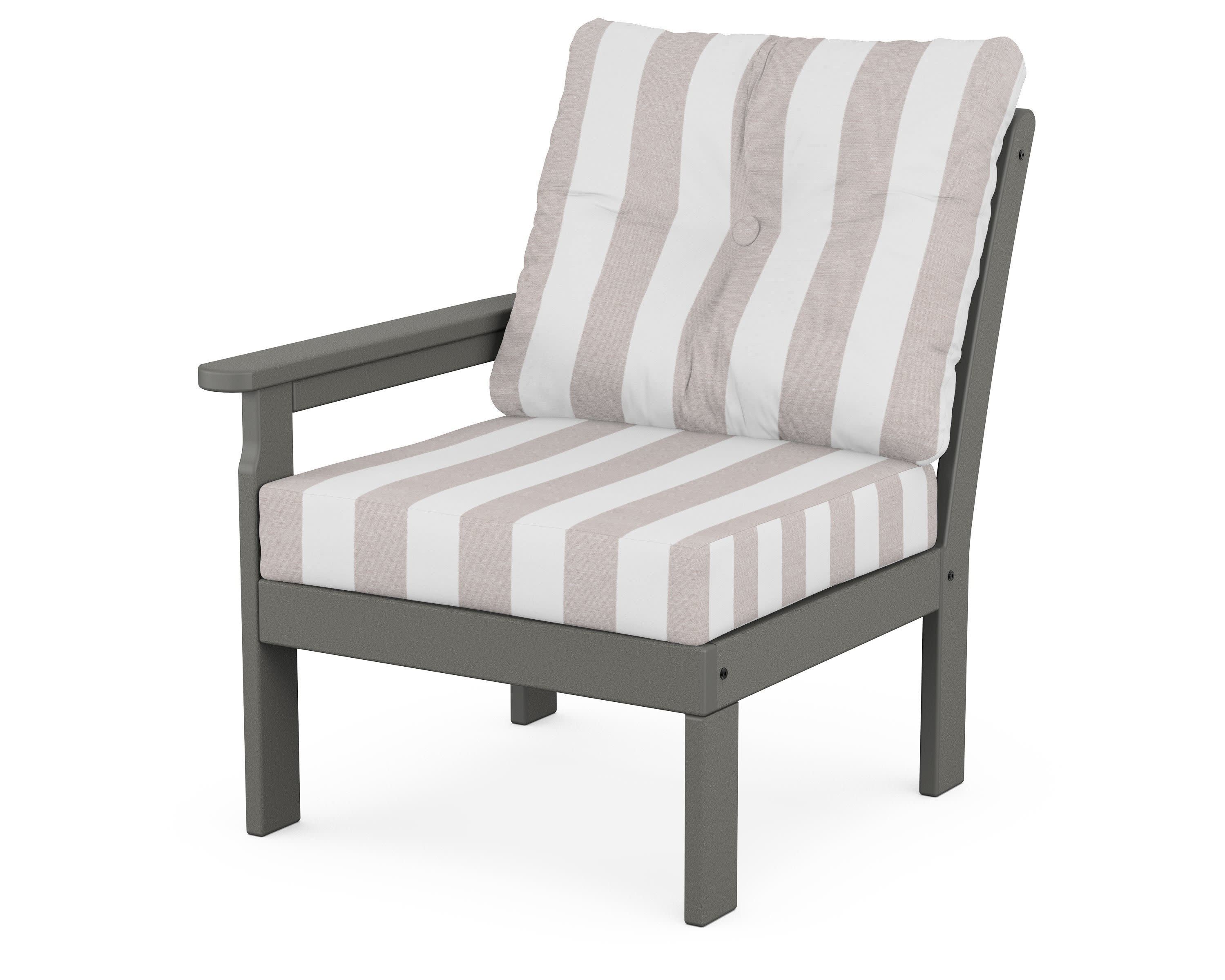 Vineyard Modular Left Arm Chair in Slate Grey / Cabana Stripe Dune Burlap