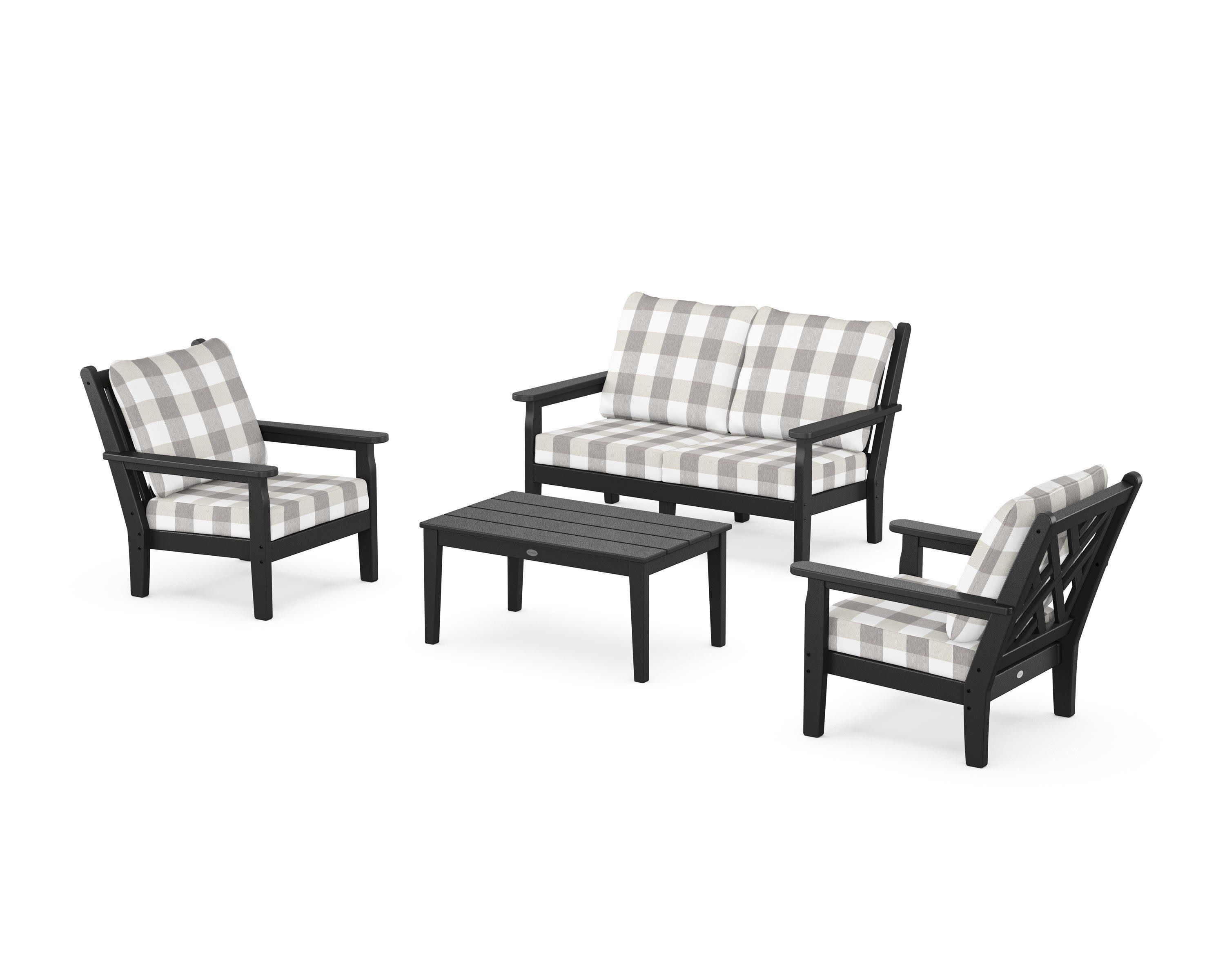 Chippendale 4-Piece Deep Seating Set with Loveseat in Black / Buffalo Plaid Grey Mist