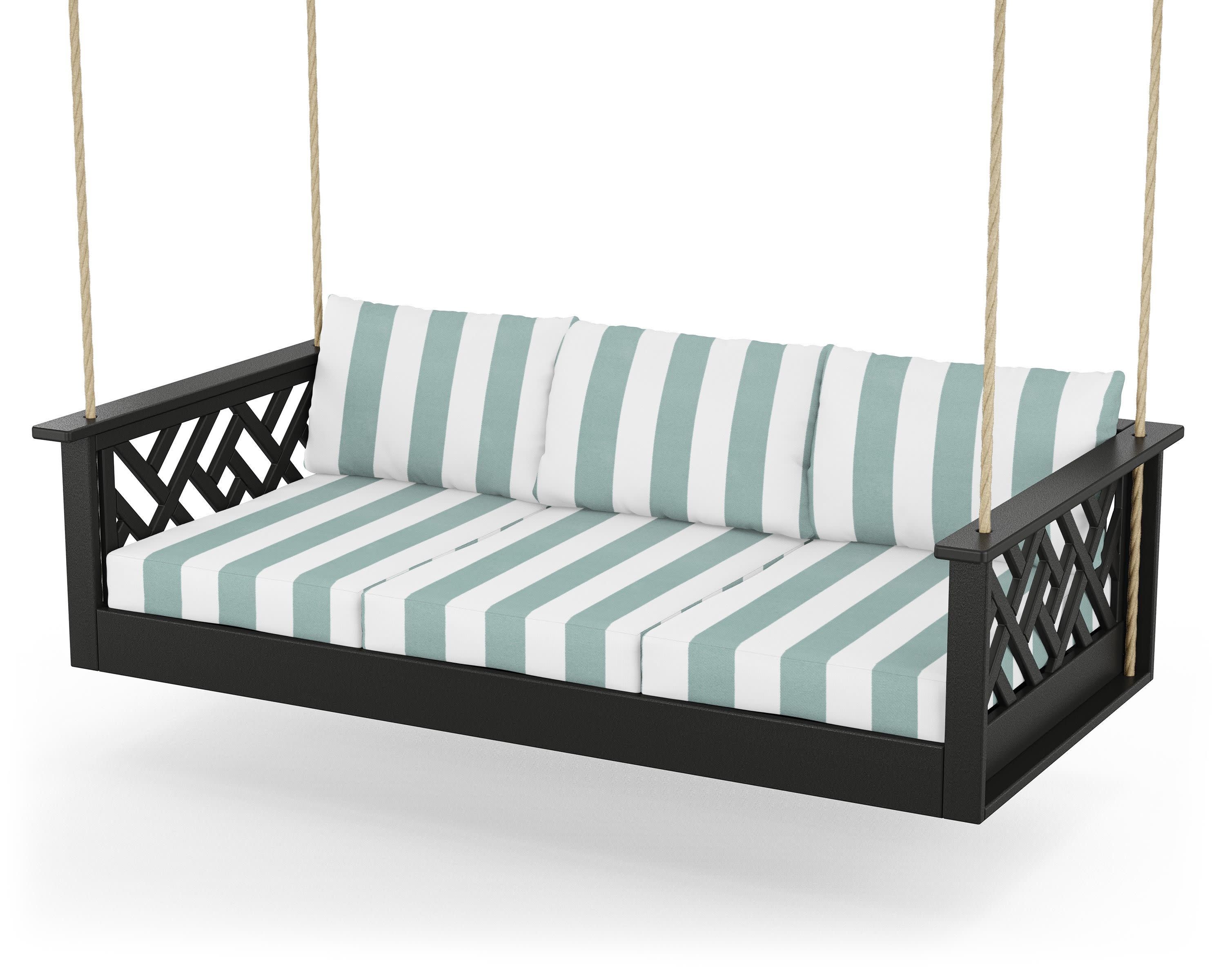 Chippendale Daybed Swing in Black / Cabana Stripe Glacier Spa