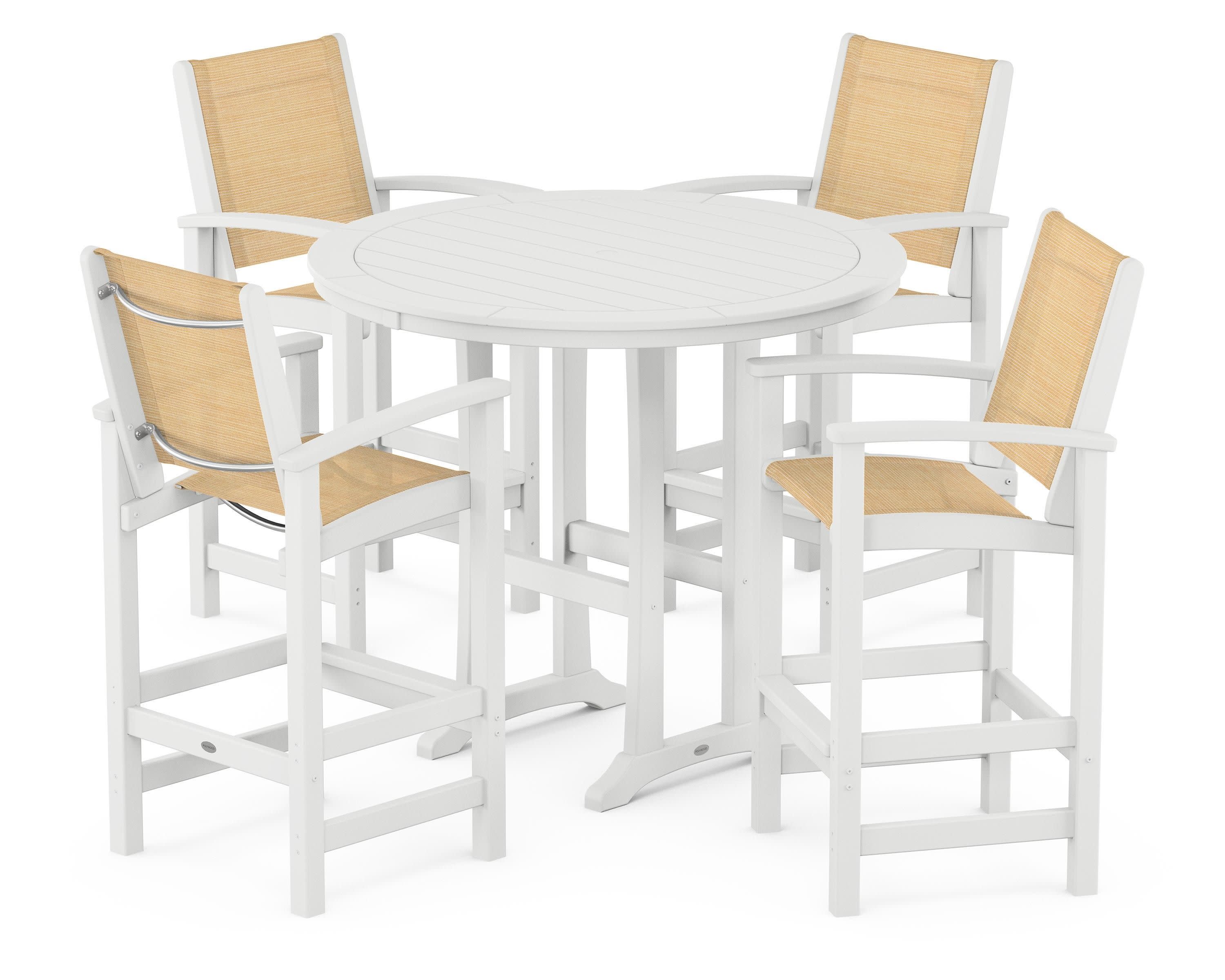 Coastal 5-Piece Nautical Trestle Bar Set in White / Dupioni Apricot Sling