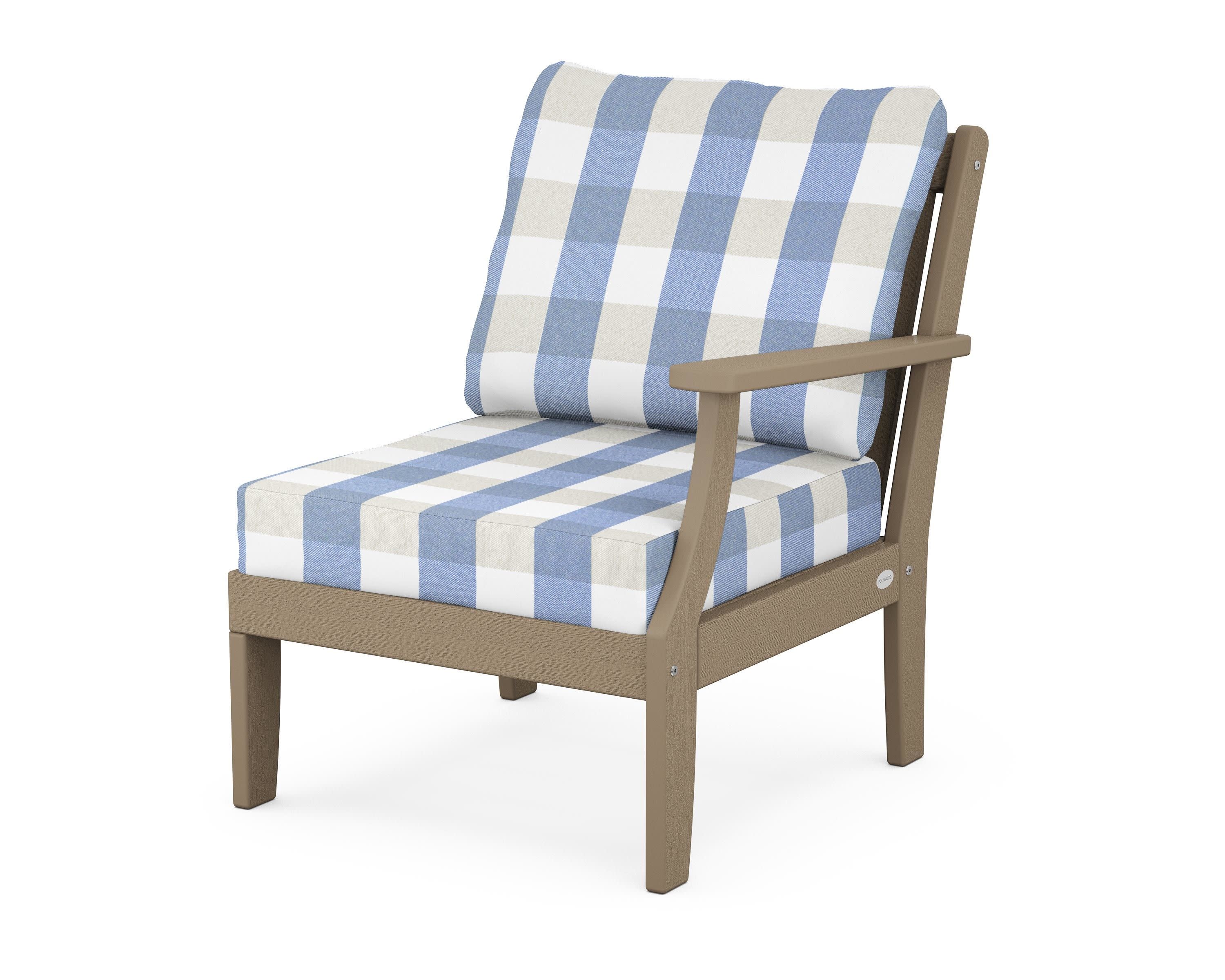 Braxton Modular Right Arm Chair in Vintage Sahara / Buffalo Plaid Sky Blue