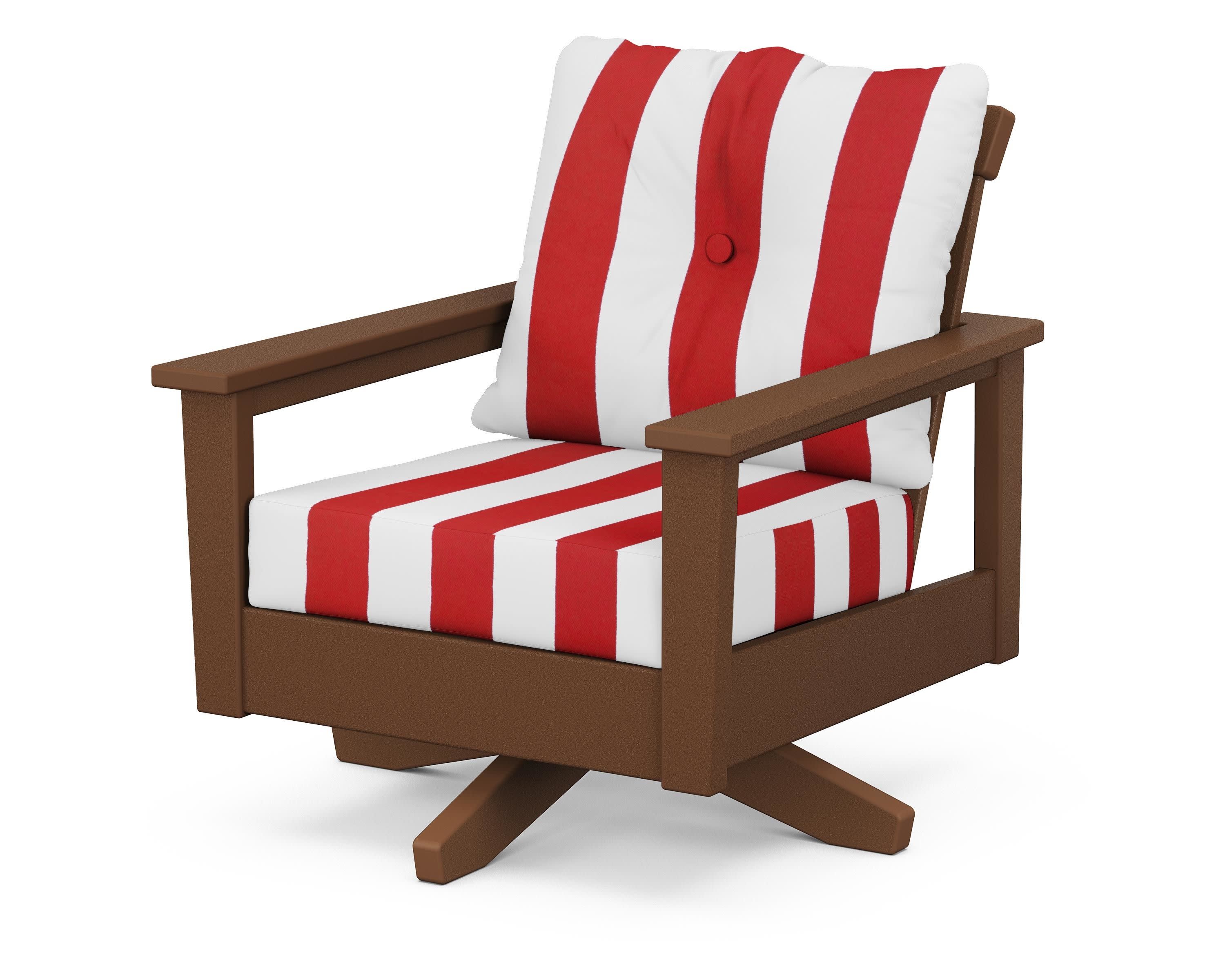 Prescott Deep Seating Swivel Chair in Teak / Cabana Stripe Crimson