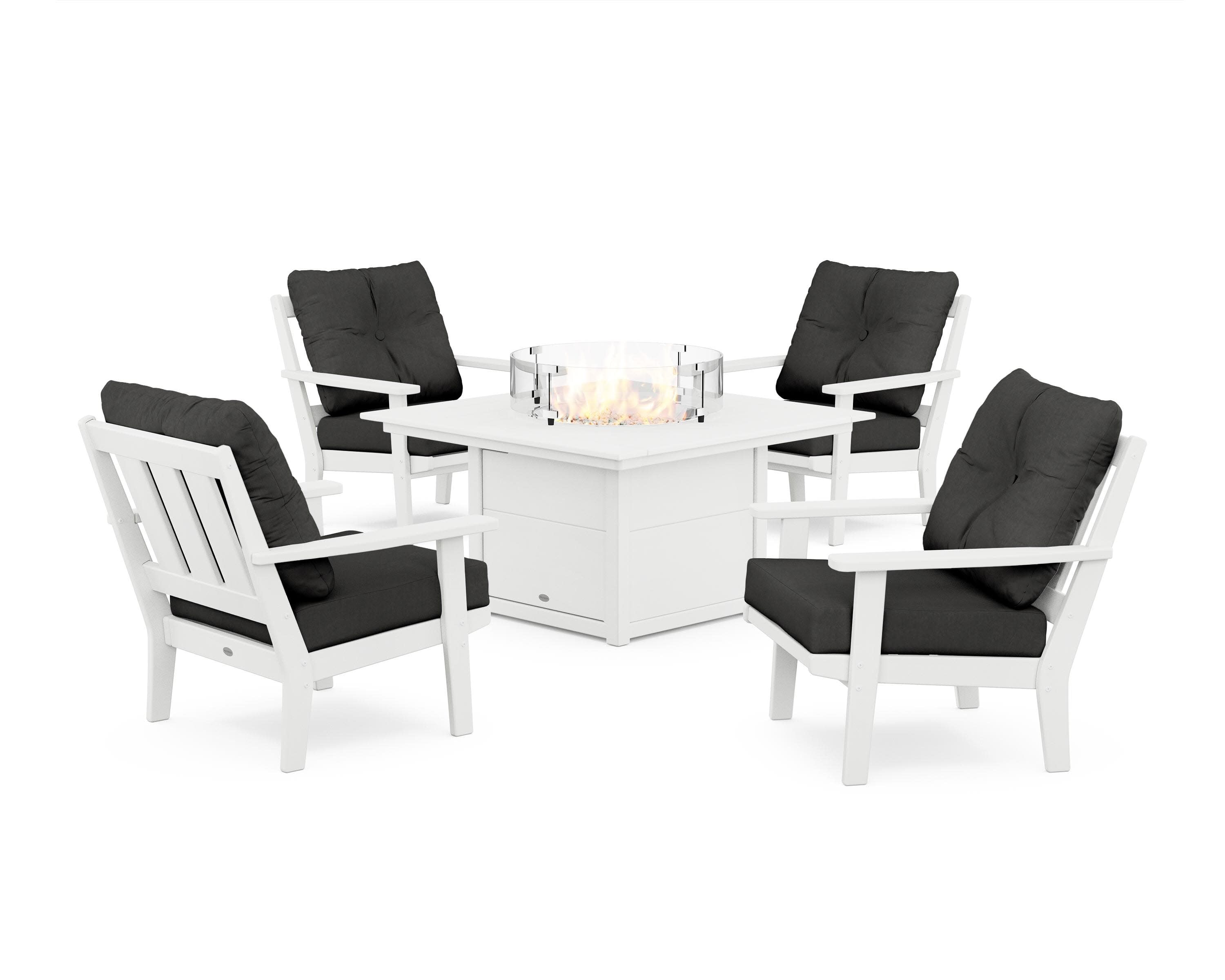 Oxford 5-Piece Deep Seating Set with Fire Pit Table in White / Spectrum Carbon