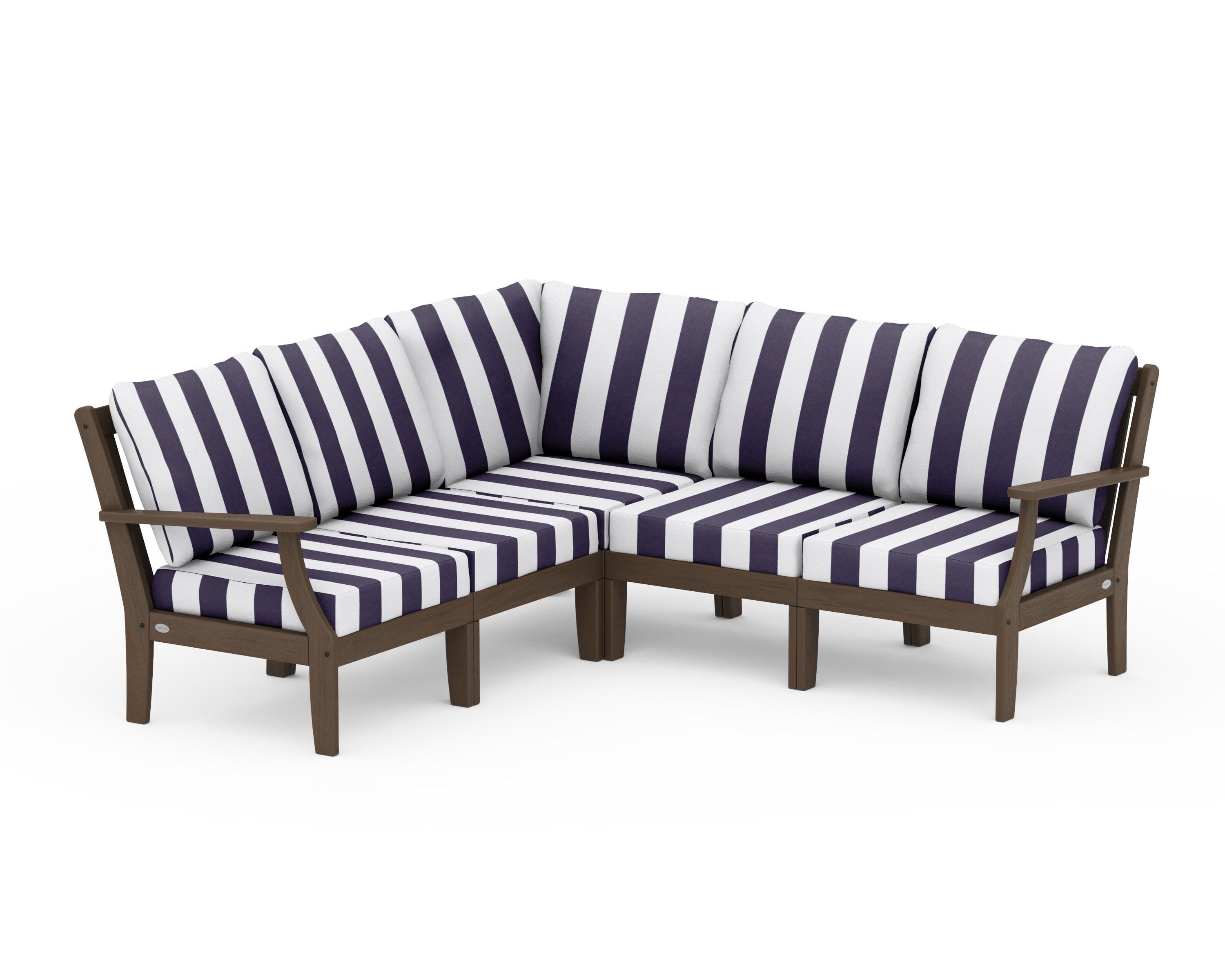 Braxton Modular 5-Piece Deep Seating Set in Kona / Cabana Stripe Navy