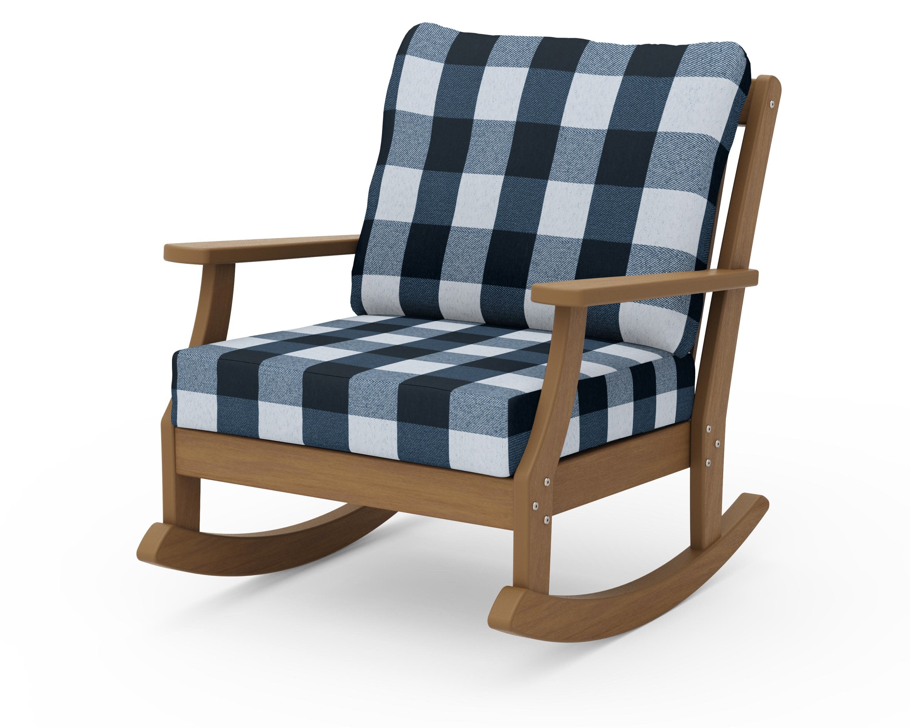 Braxton Deep Seating Rocking Chair in Natural / Buffalo Plaid Marine Indigo