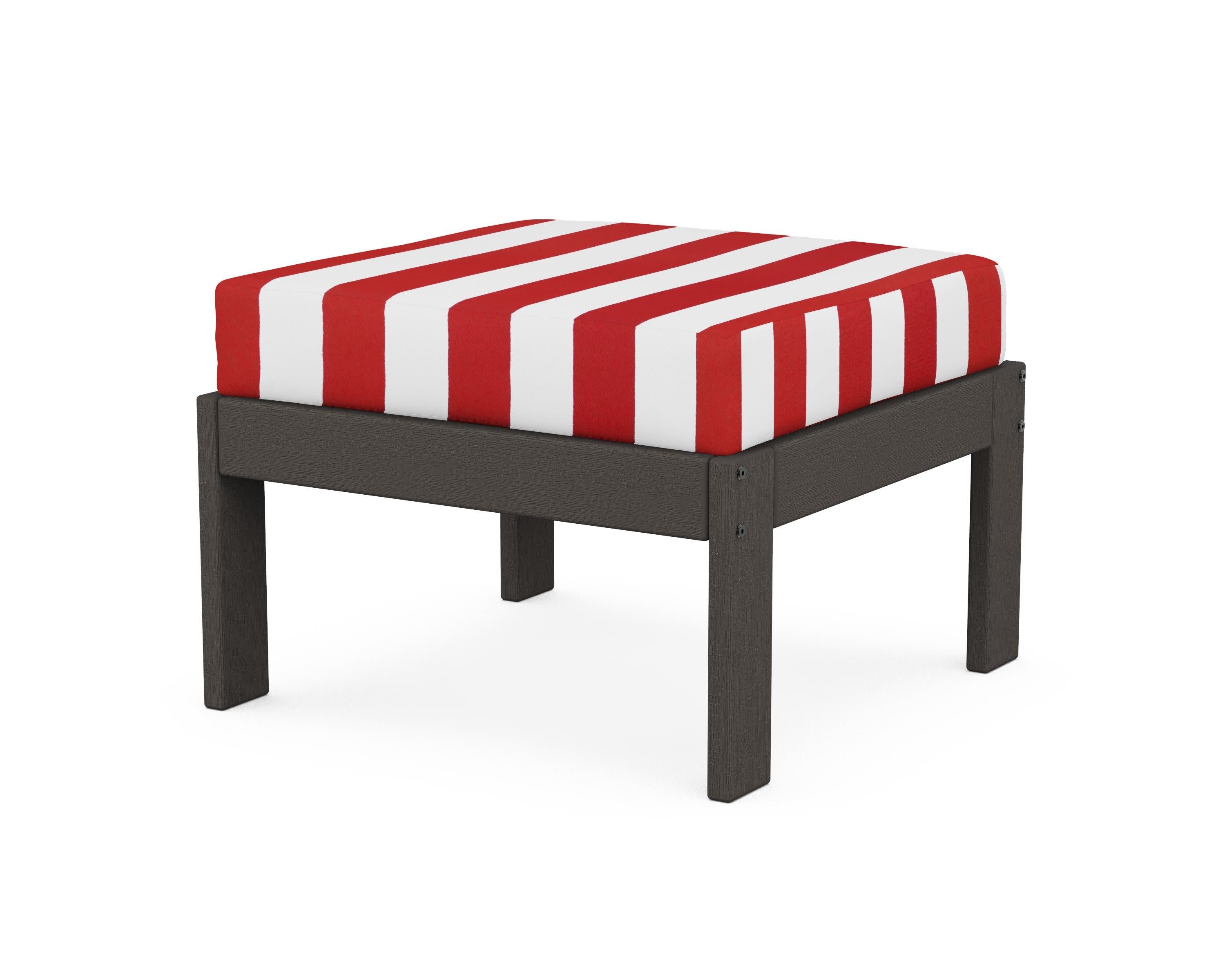 Vineyard Modular Ottoman in Vintage Coffee / Cabana Stripe Crimson
