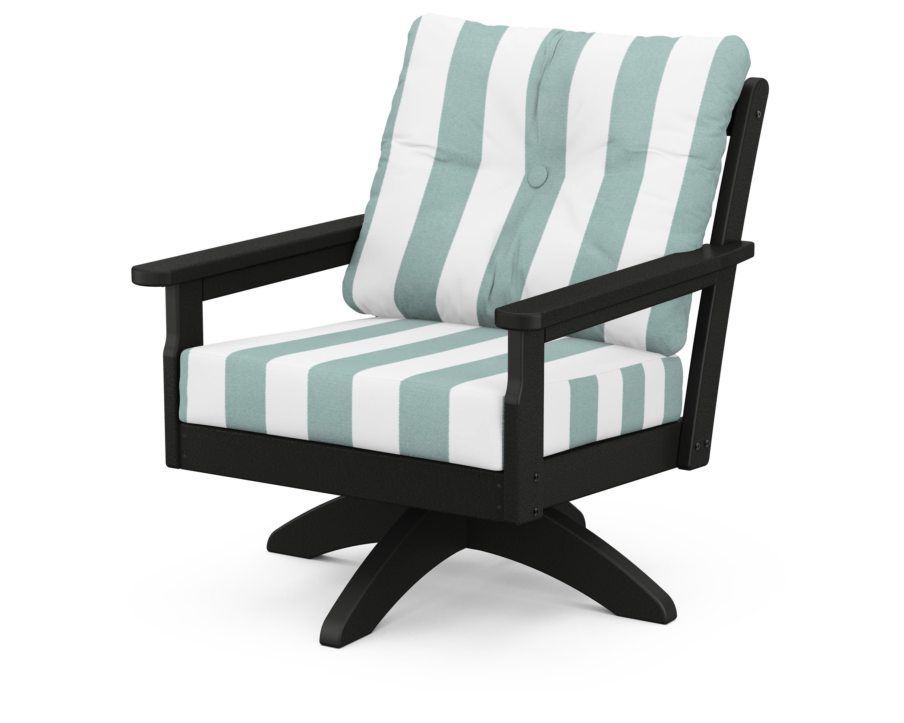 Vineyard Deep Seating Swivel Chair in Black / Cabana Stripe Glacier Spa